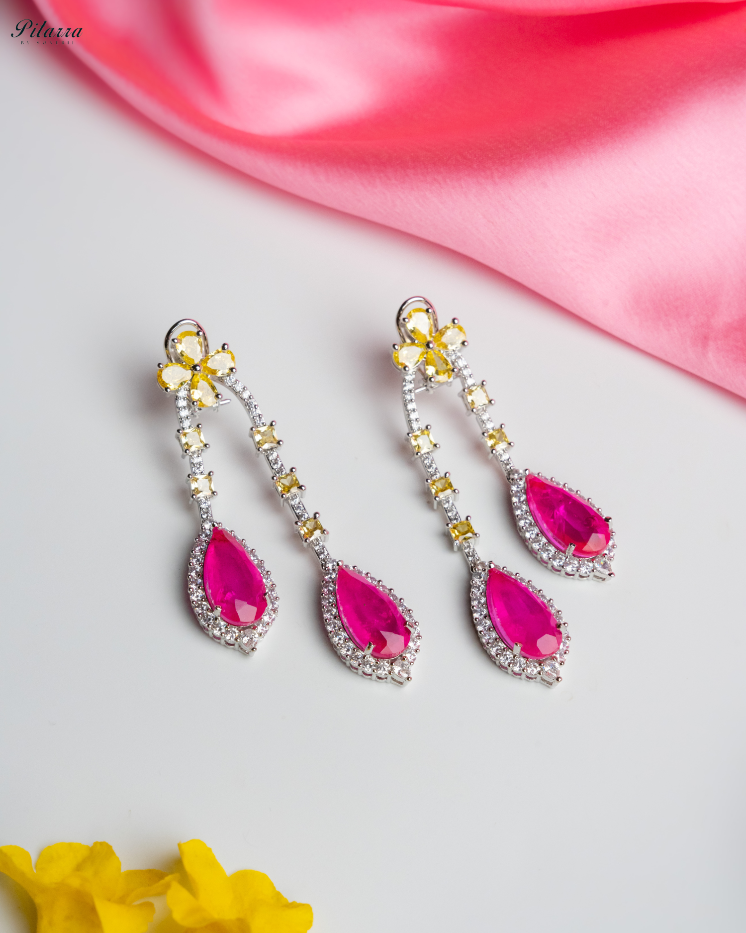 Pitarra Pink and Yellow Dangler Earring