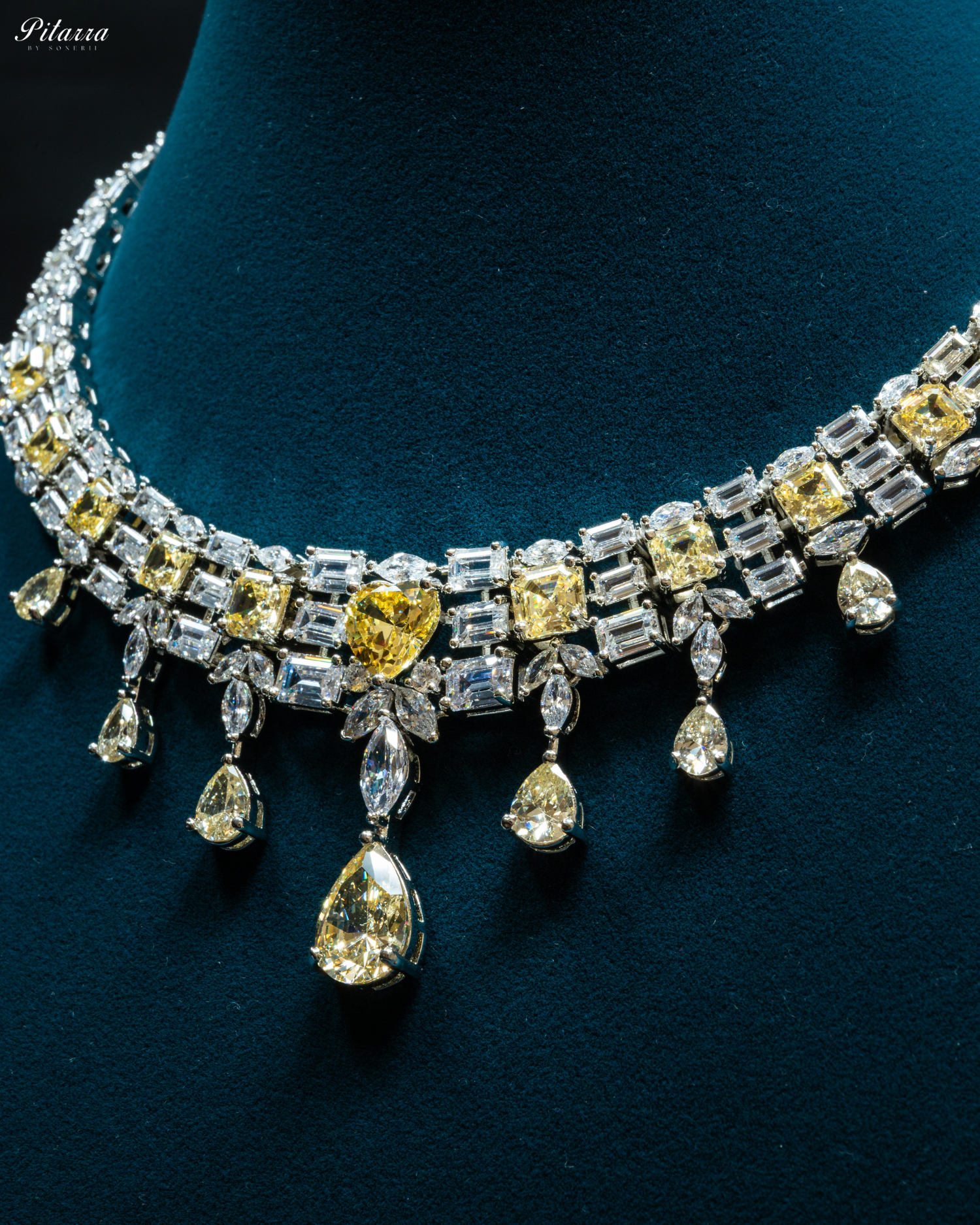Yellow Drop Cubic Zirconia Studded Necklace Set