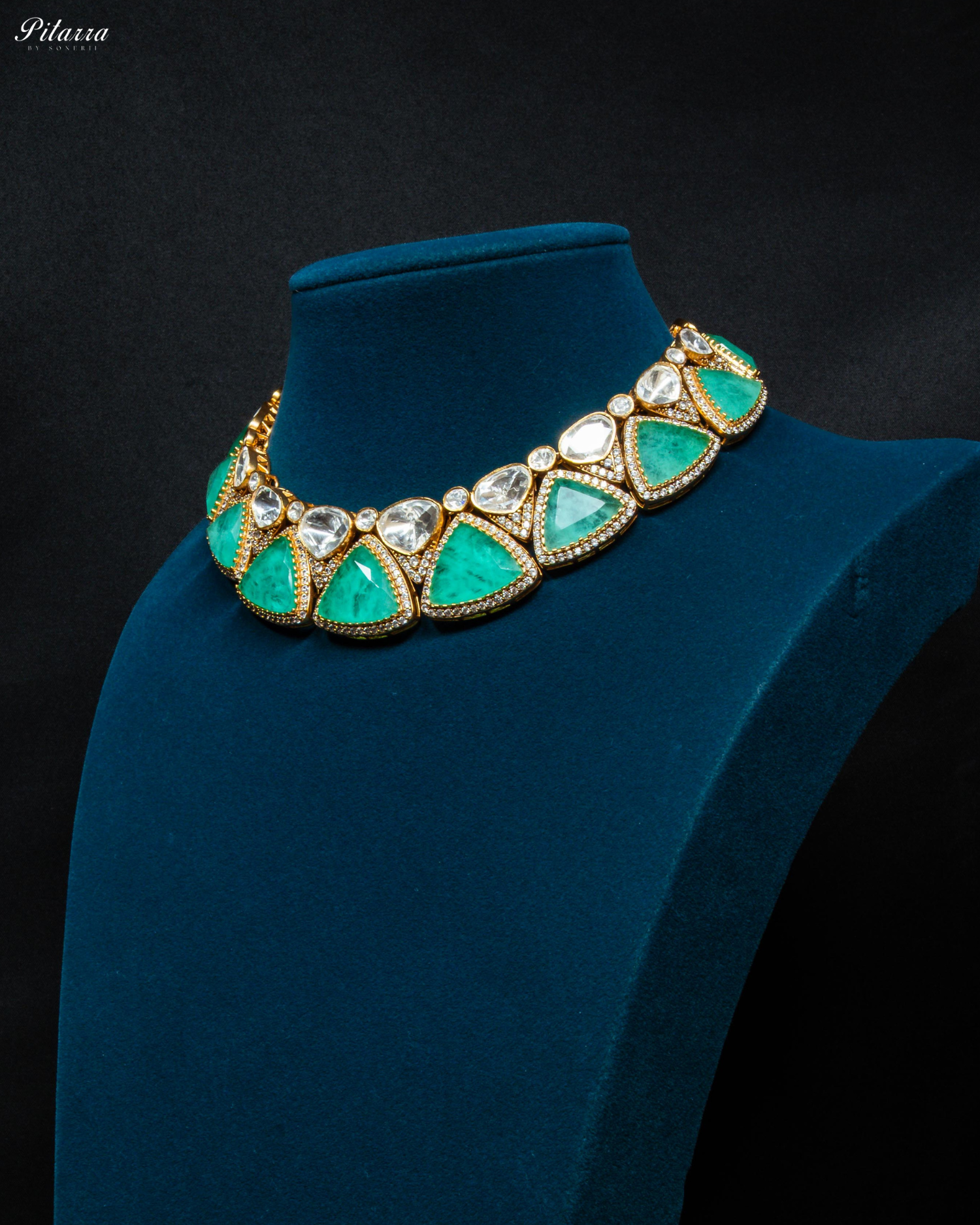 Green Stone Golden Traditional Kundan Necklace Set