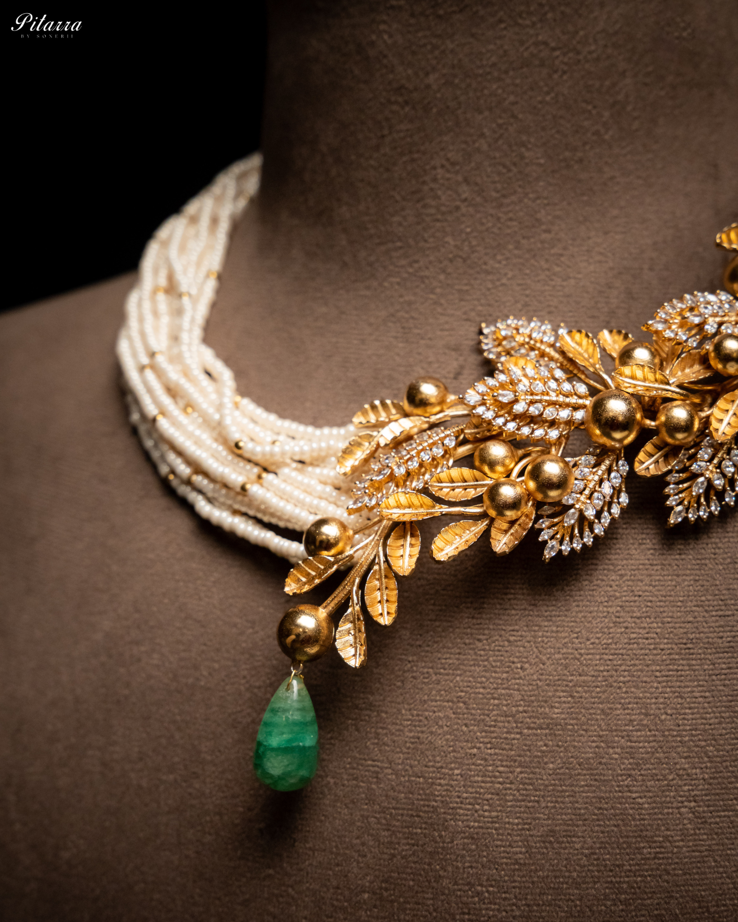 Floral Motif Golden Dual Necklace Set