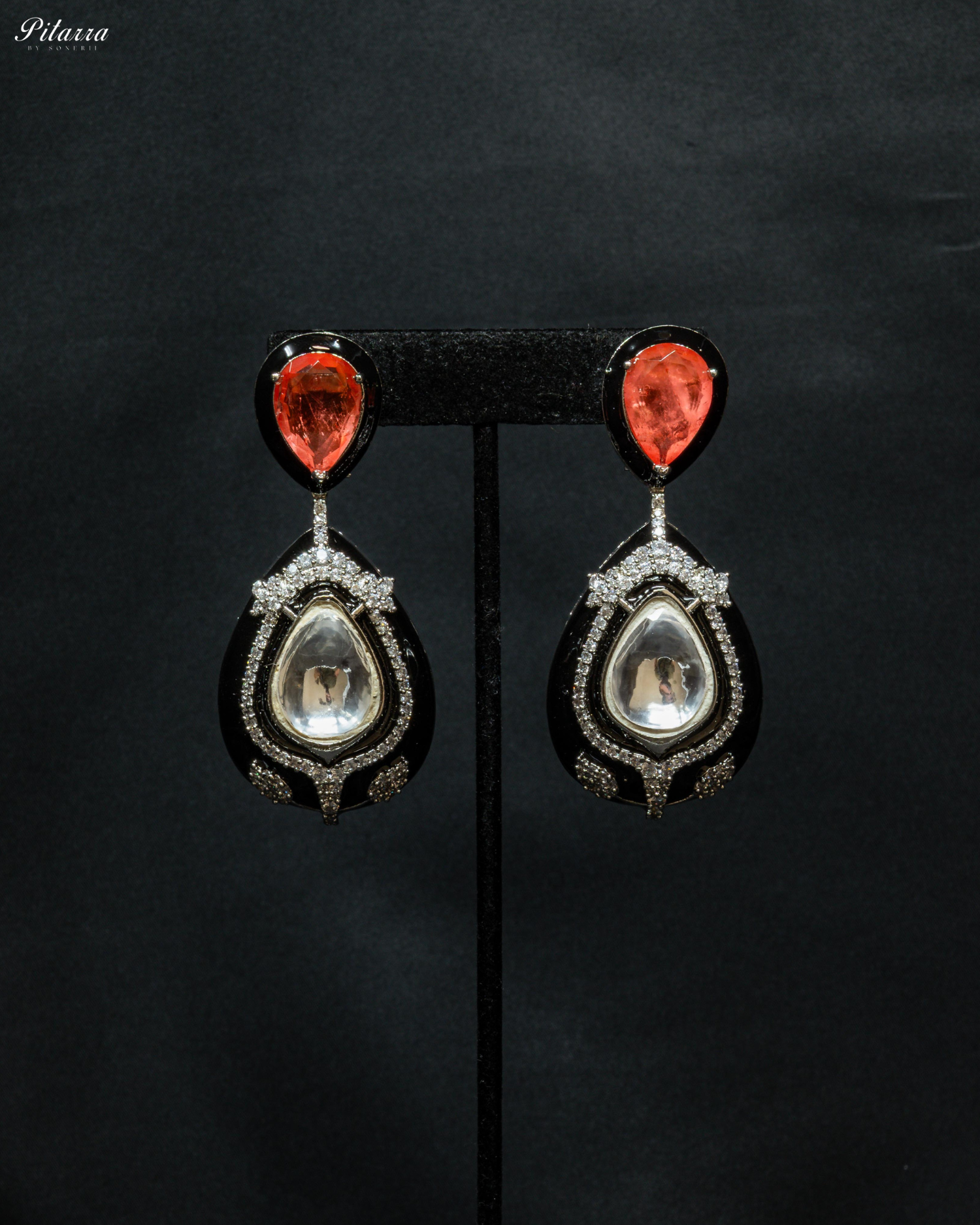 Red Stone Crystal Drop Dangler Earrings