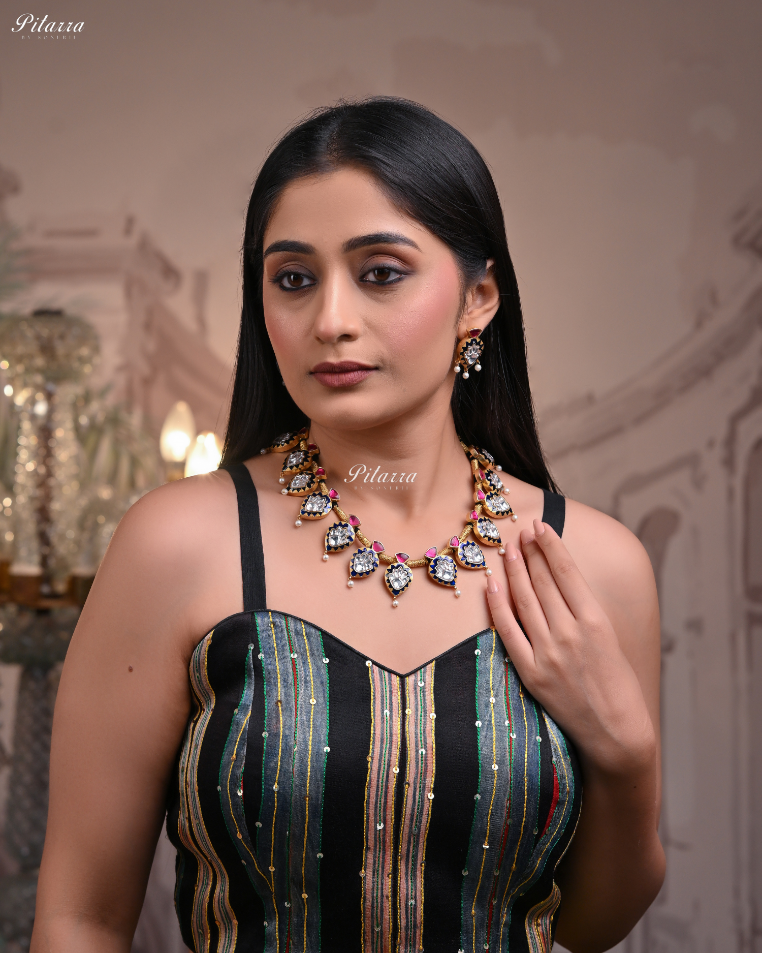 Blue Drop Exclusive  Meena Kundan Necklace set