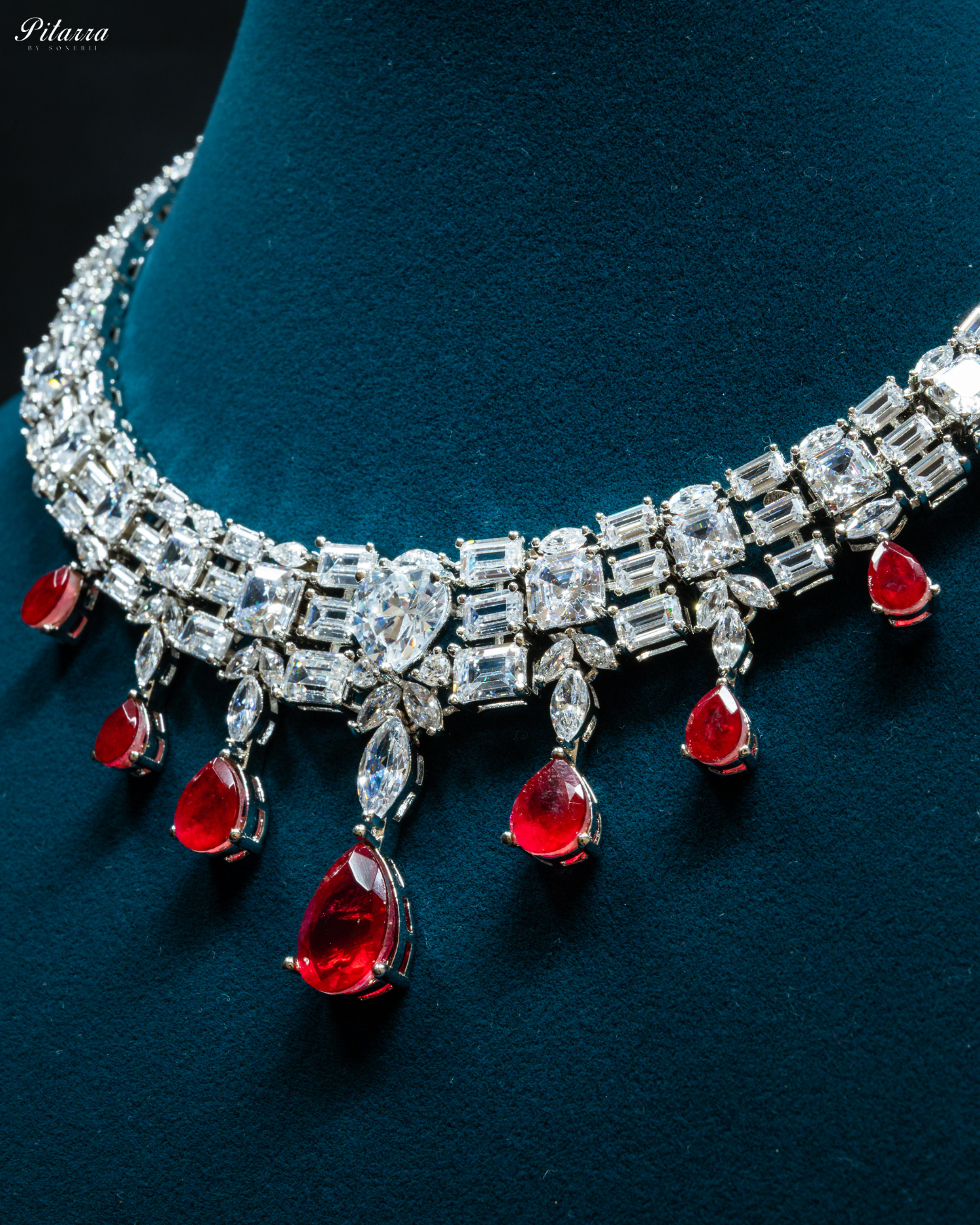 Ruby Drop Cubic Zirconia Studded Necklace Set
