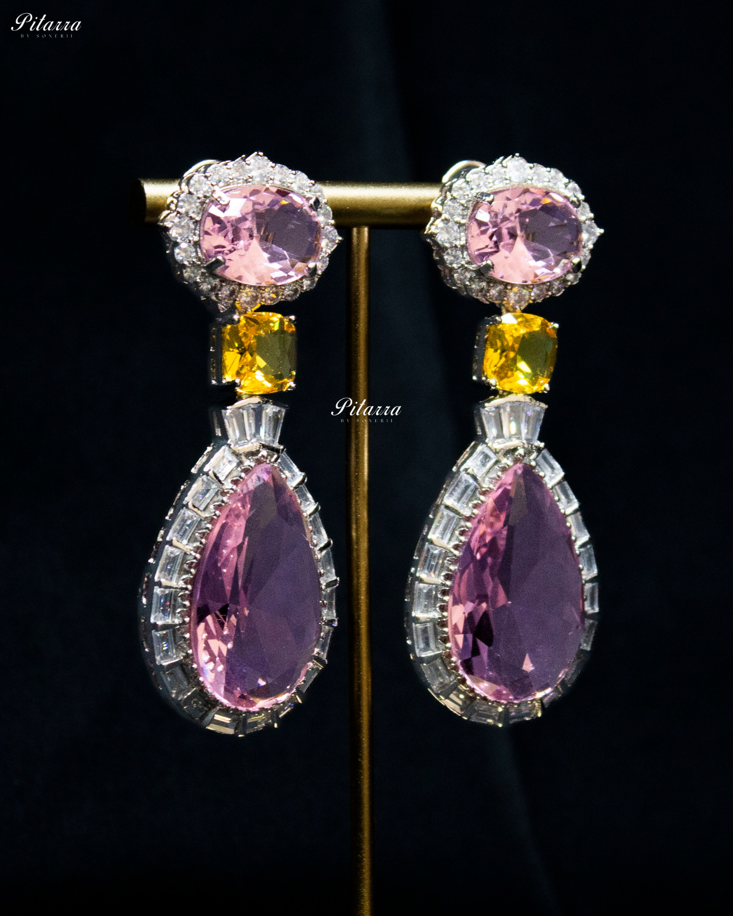 Silver Finish Baby Pink Drop Zircon Earrings