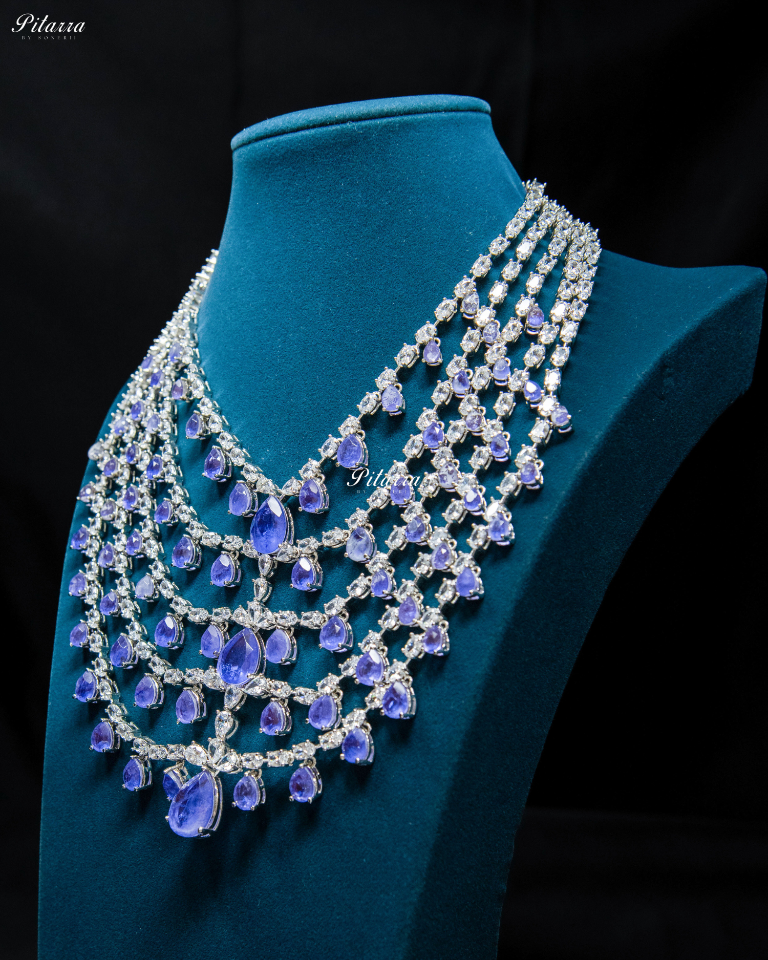 Five Layer Blue CZ Stone Studded Crystal Necklace Set