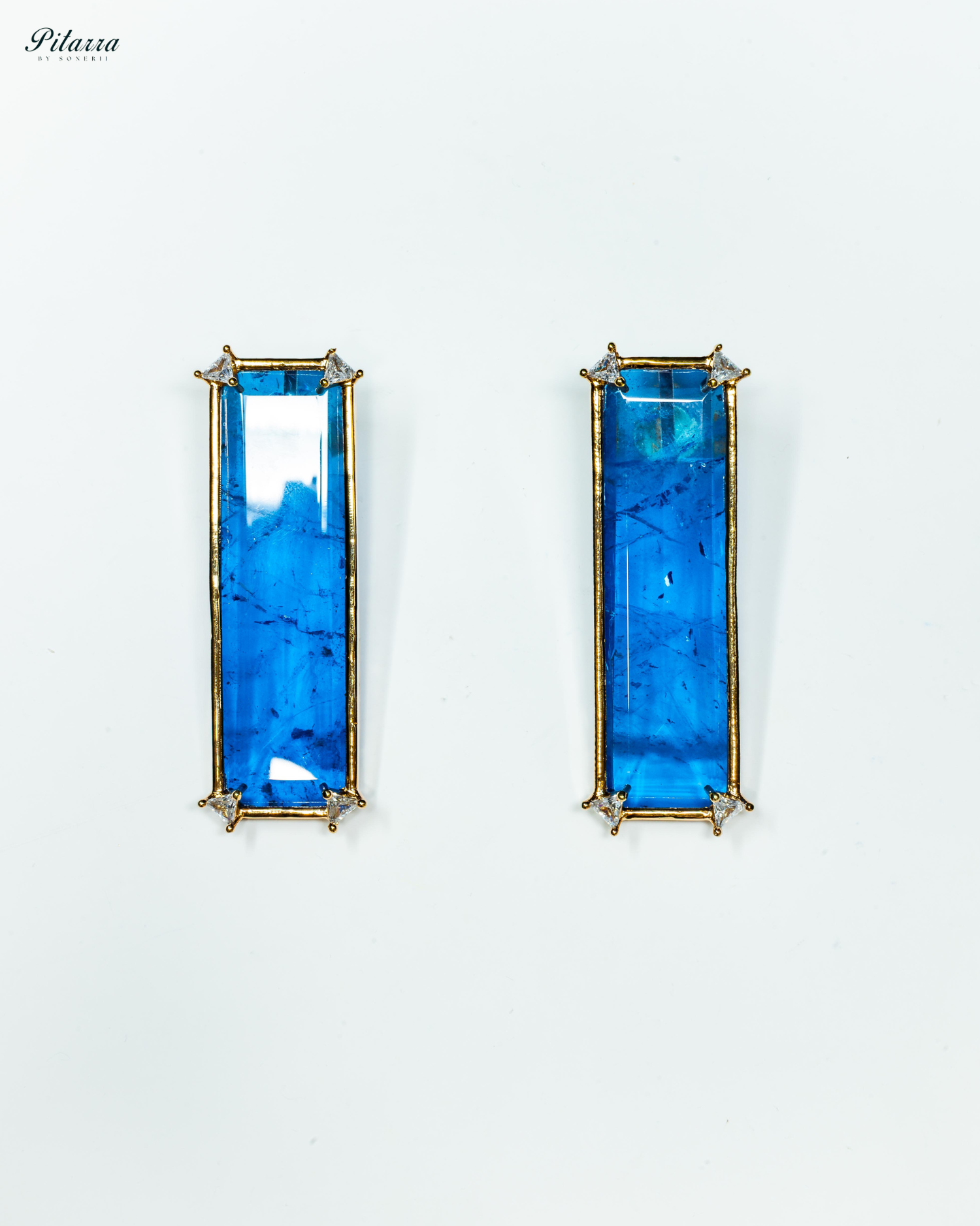 Rectangle Blue Stone Dangler Earrings