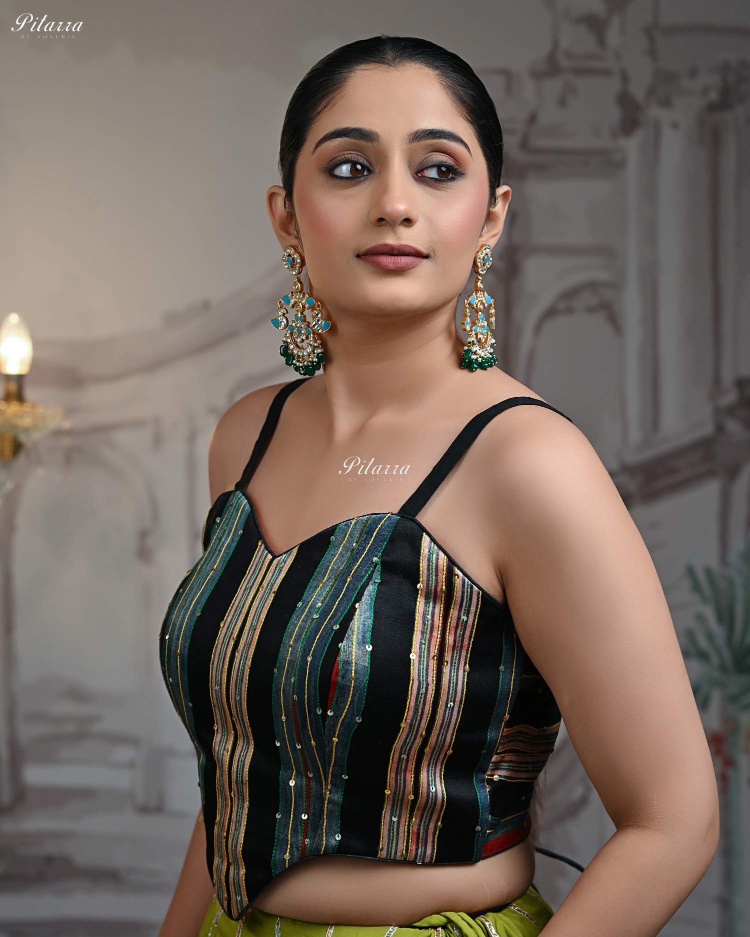 Firoza Stone Kundan Chandbaali Earrings