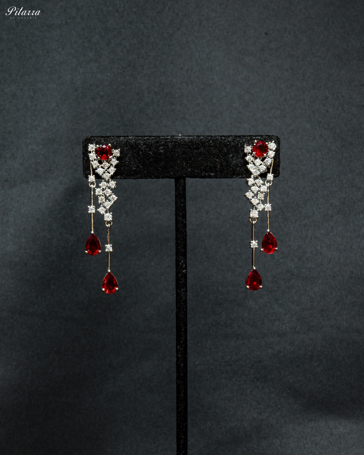 Red Drop Stone Cubic Zircon Dangle Earrings