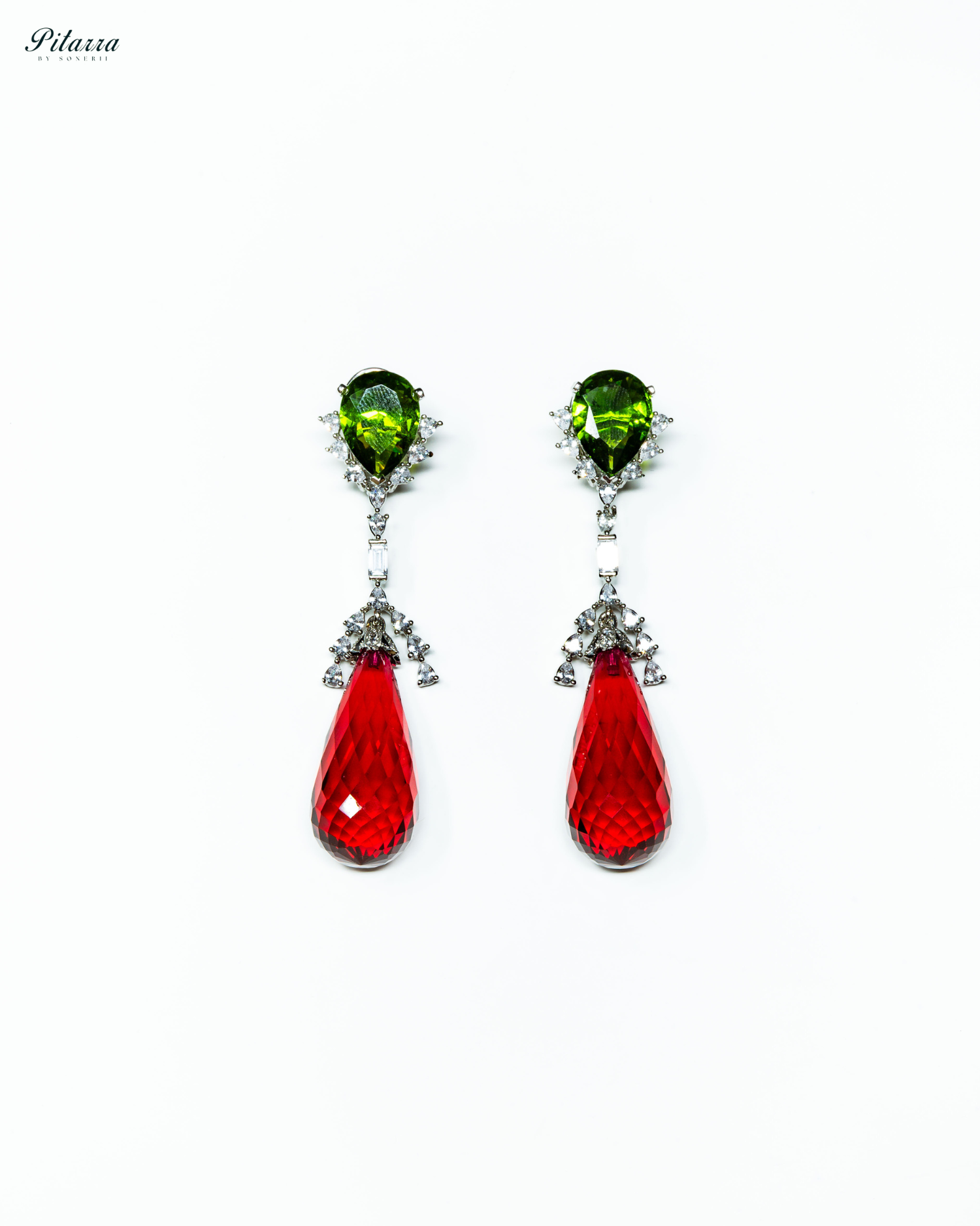 Silver Finish Ruby Red Dangler Earrings