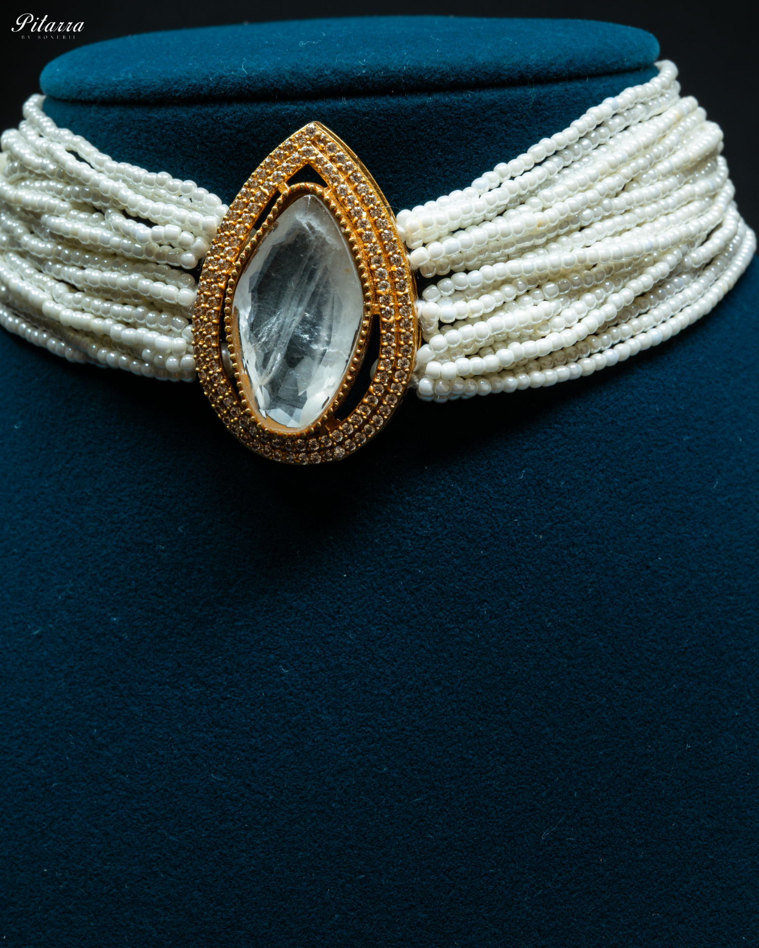 White Stone Multilayer Pearls Kundan Choker Set
