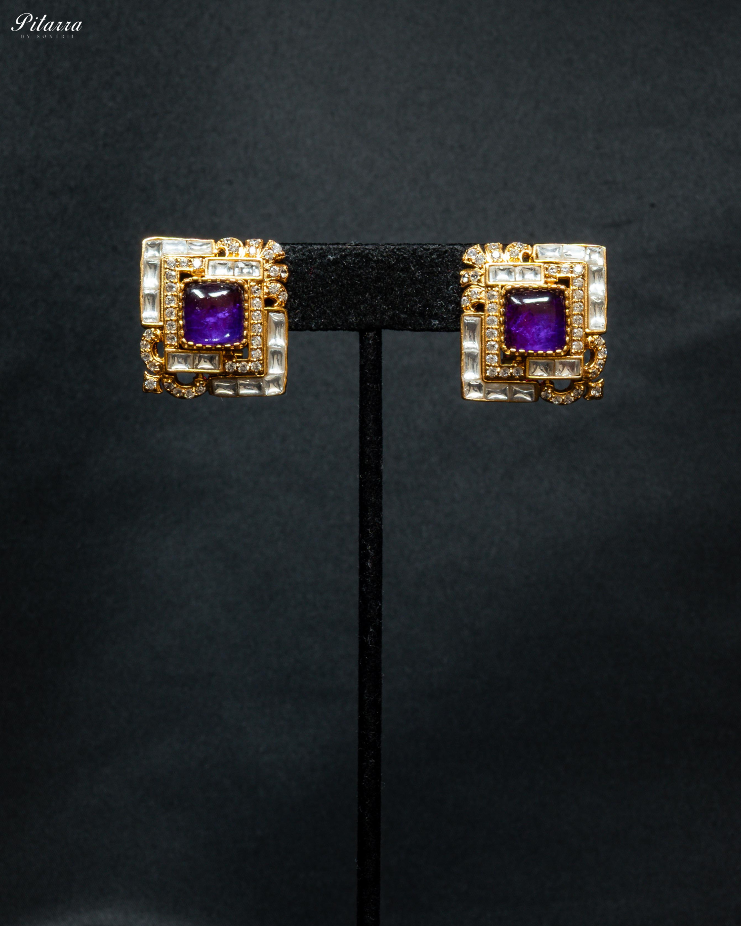 Purple Stone Design Kundan Stud Earrings