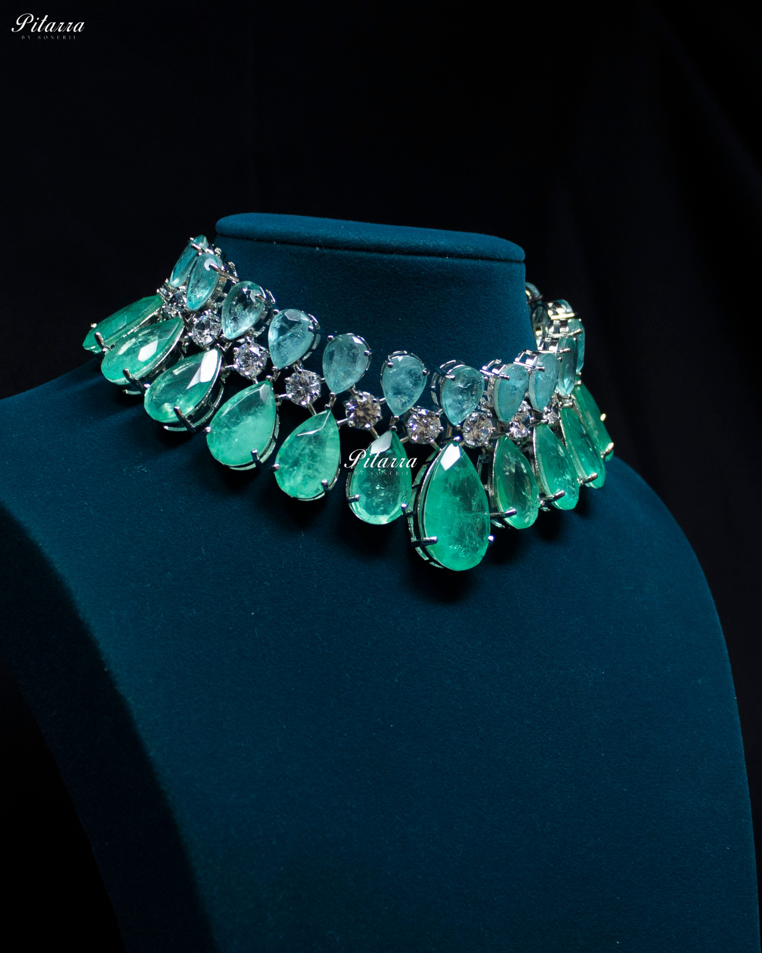 Two Tone Tear Drop Shaped Crystal Necklace Set