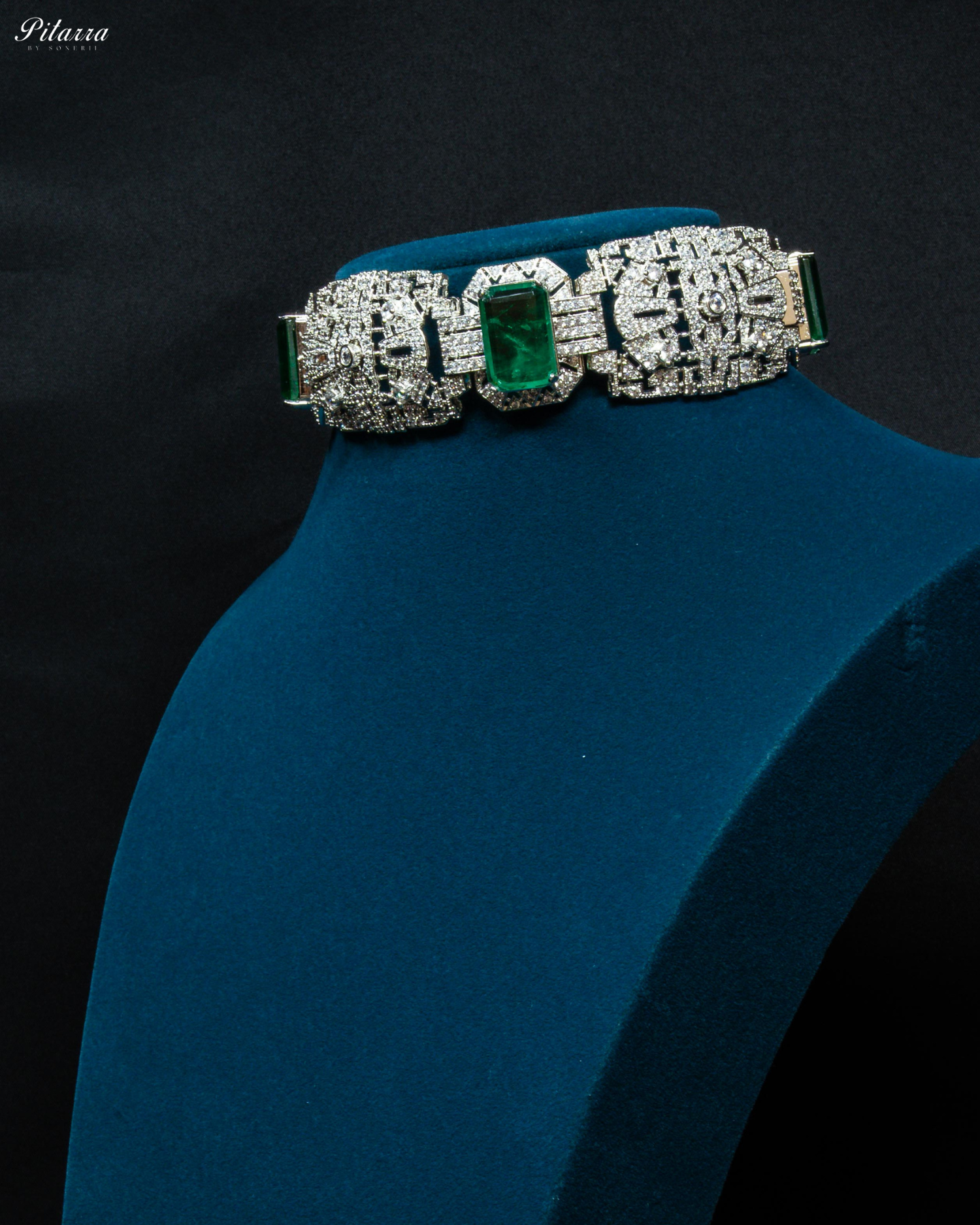 Cushion Cut Green Silver Crystal Choker Necklace