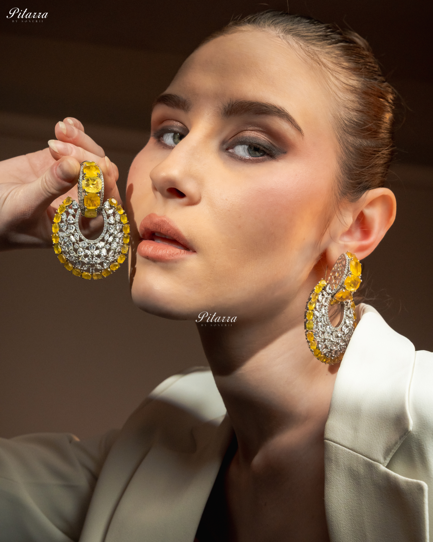 Yellow Stone Yellow Layer Cubic Zirconia Dangler Earrings