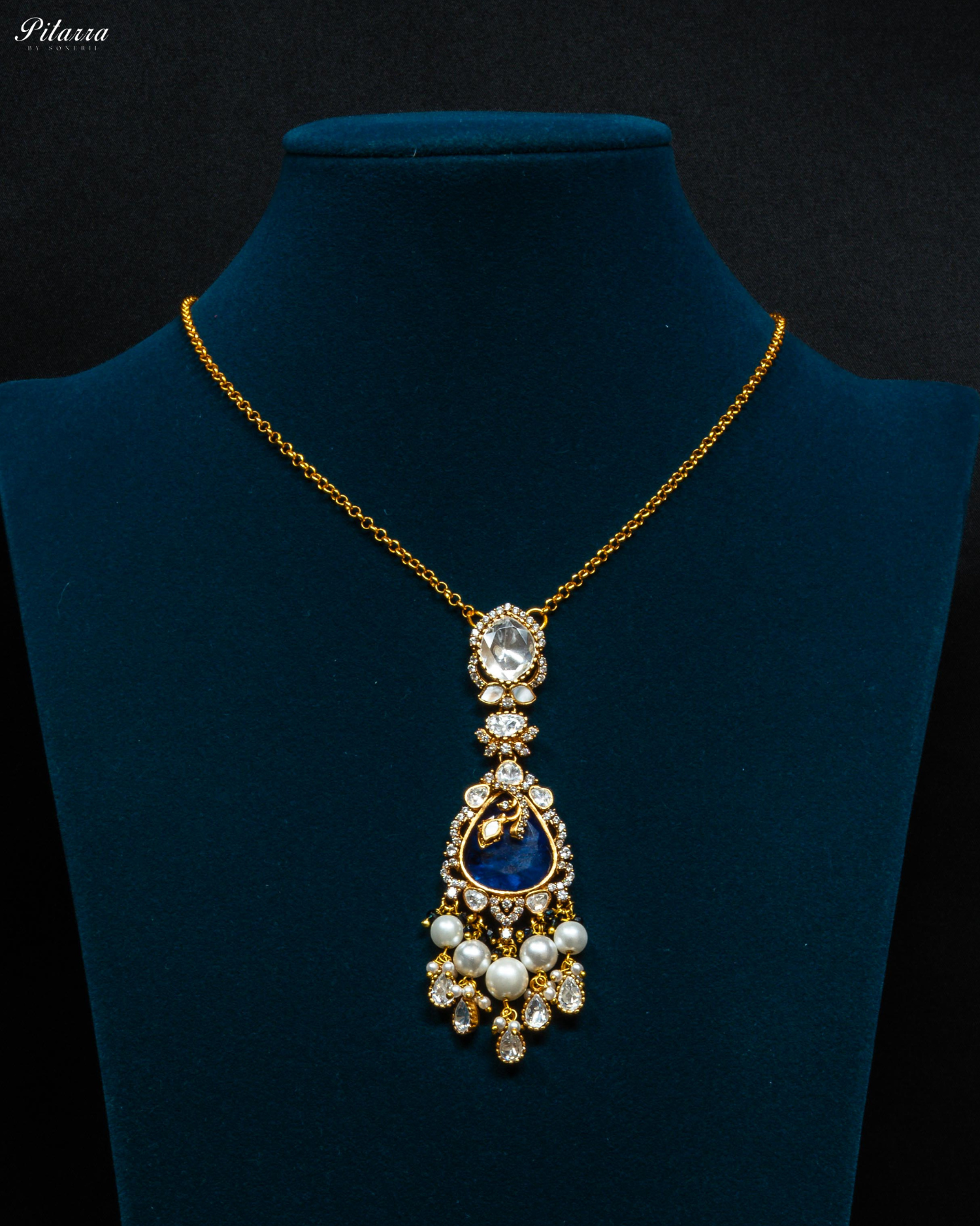 Blue Stone Gold Plated Beaded Traditional Necklace Set