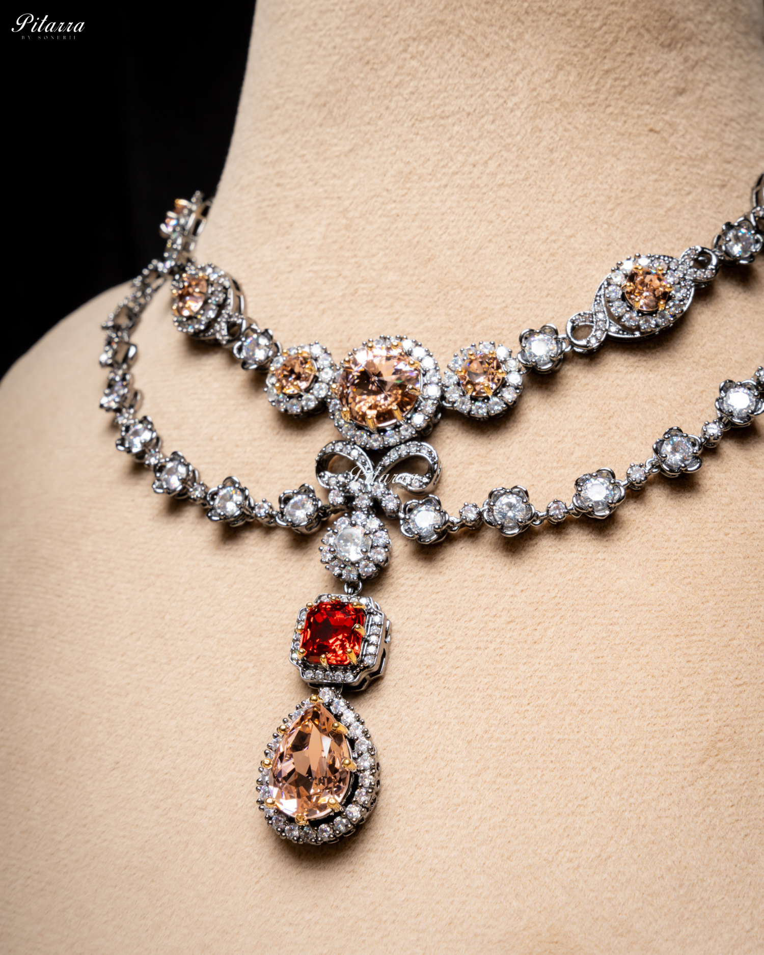 Multicolor Two Layer Silver CZ Necklace Set