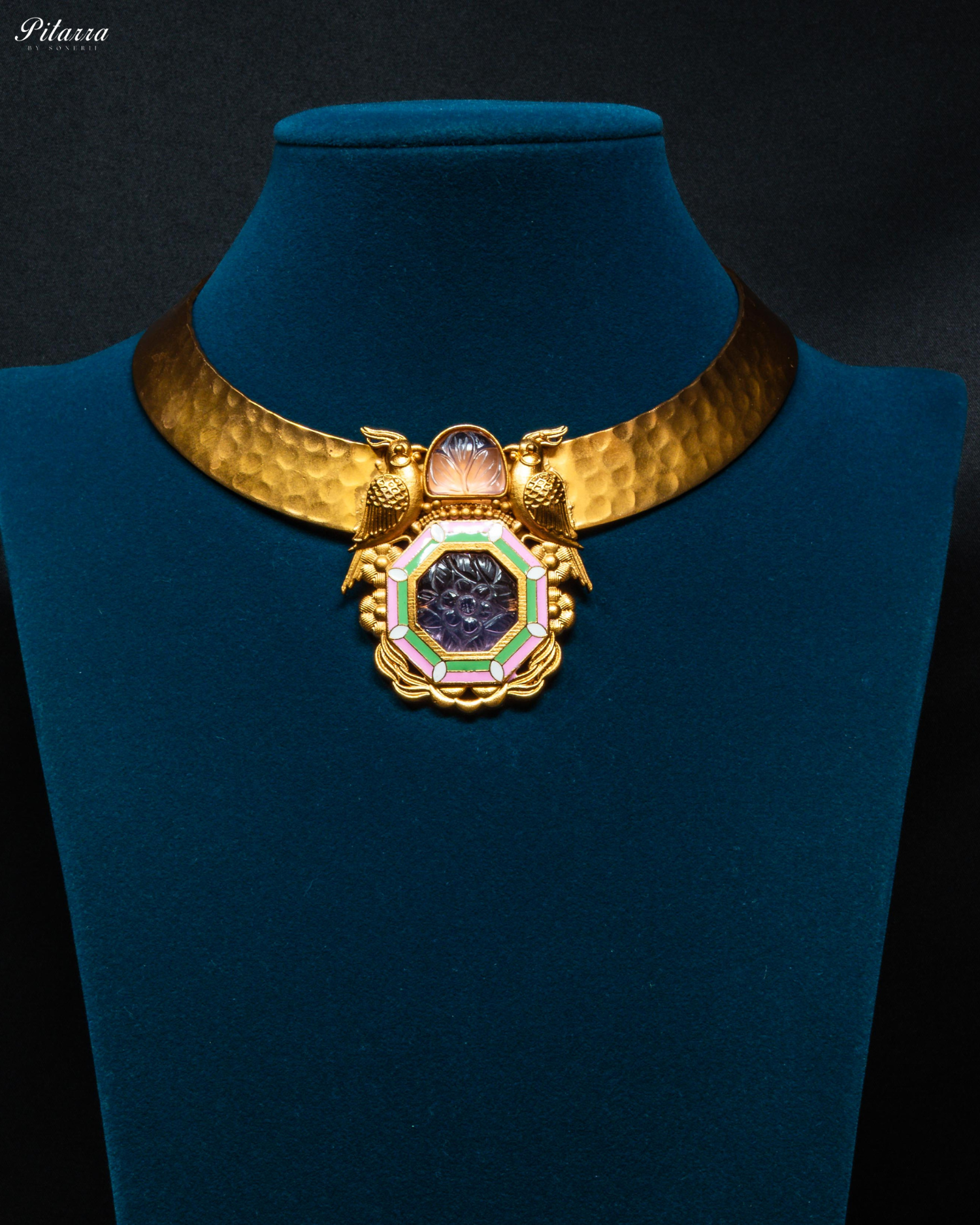Gold Finish Purple Stone Kundan Necklace Set