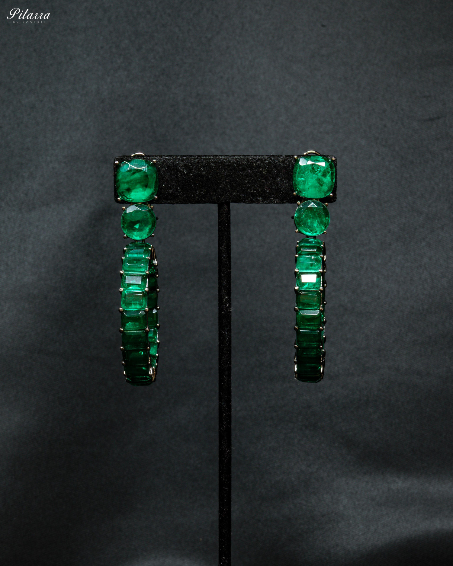 Emerald Circular Crystal Statement Dangle Earrings