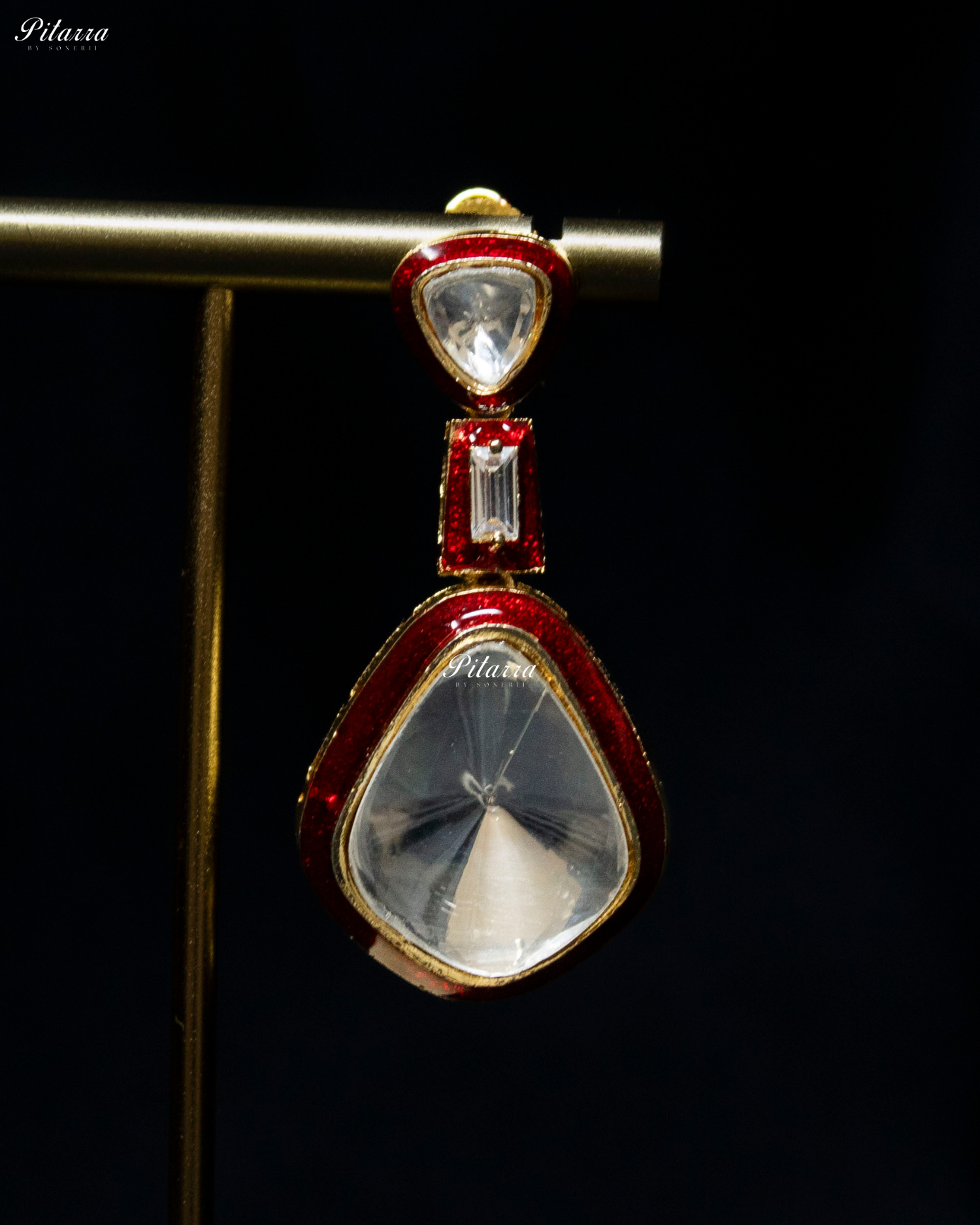 Ruby Red Kundan Meenakari Dangler Earrings