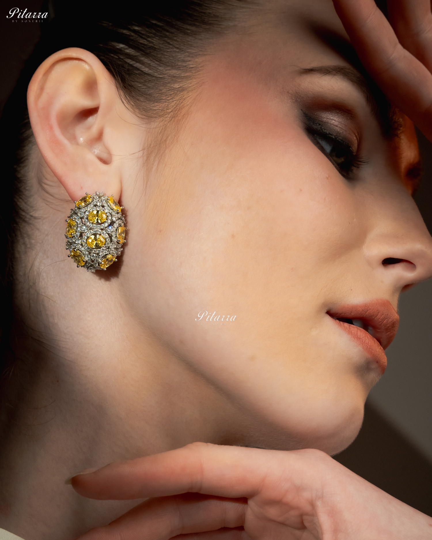 Citrin Stone Golden Crystal Stud Earrings