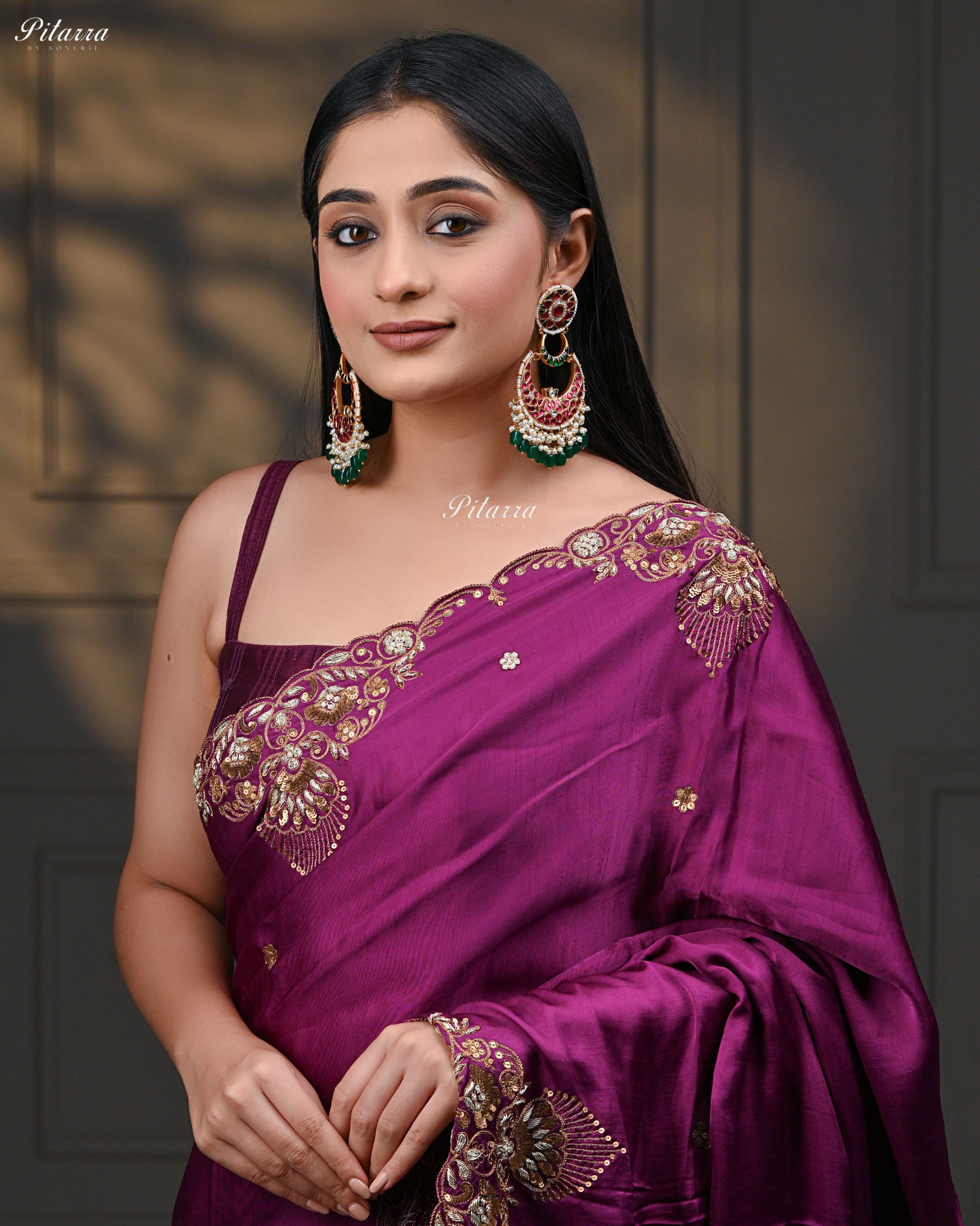 Gold Finish Pink Stone Kundan Chandbali Earrings