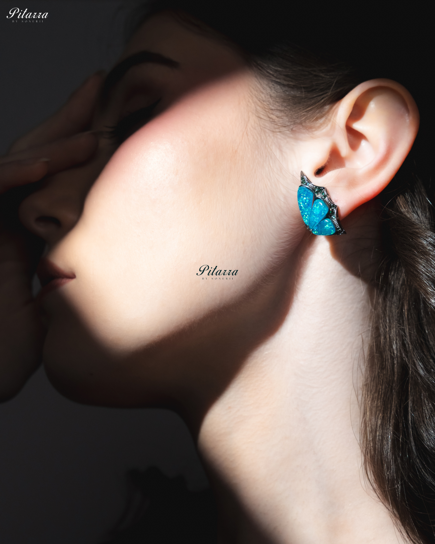 Aqua Blue Wing Shape CZ Crystal Stud Earrings