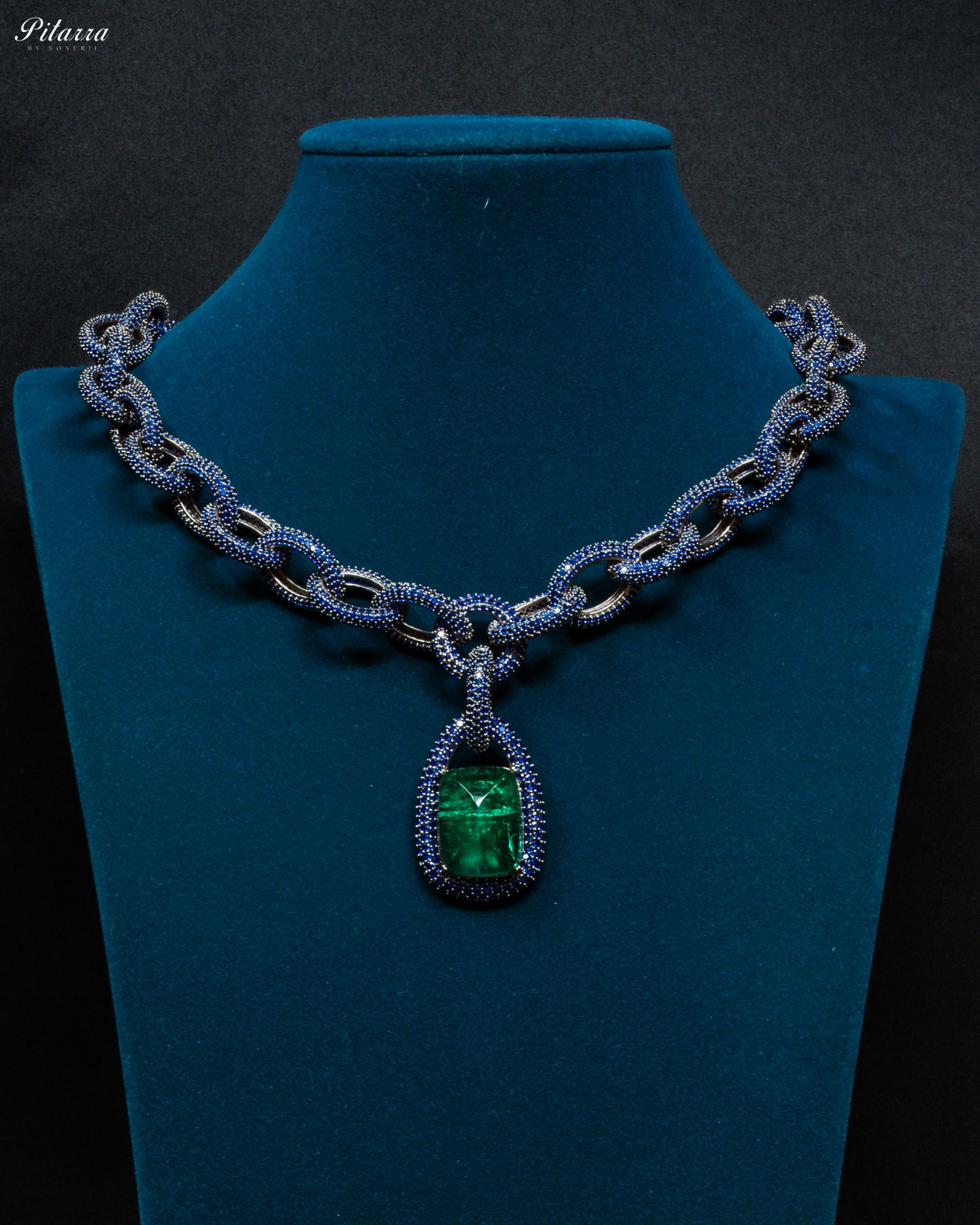 Emerald Stone Blue Chain CZ Necklace Set