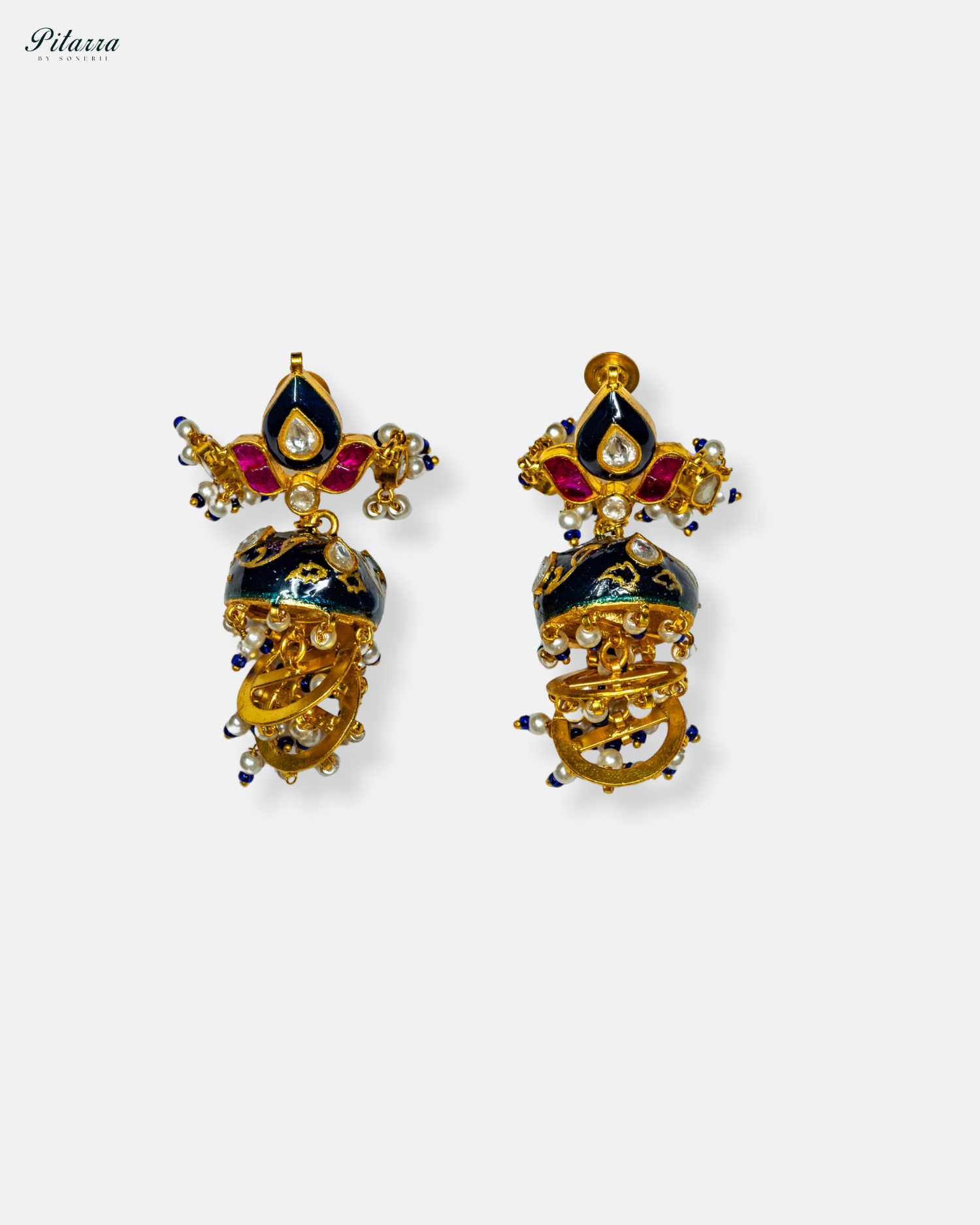 Indian Traditional Golden Meenakari Kundan Earrings
