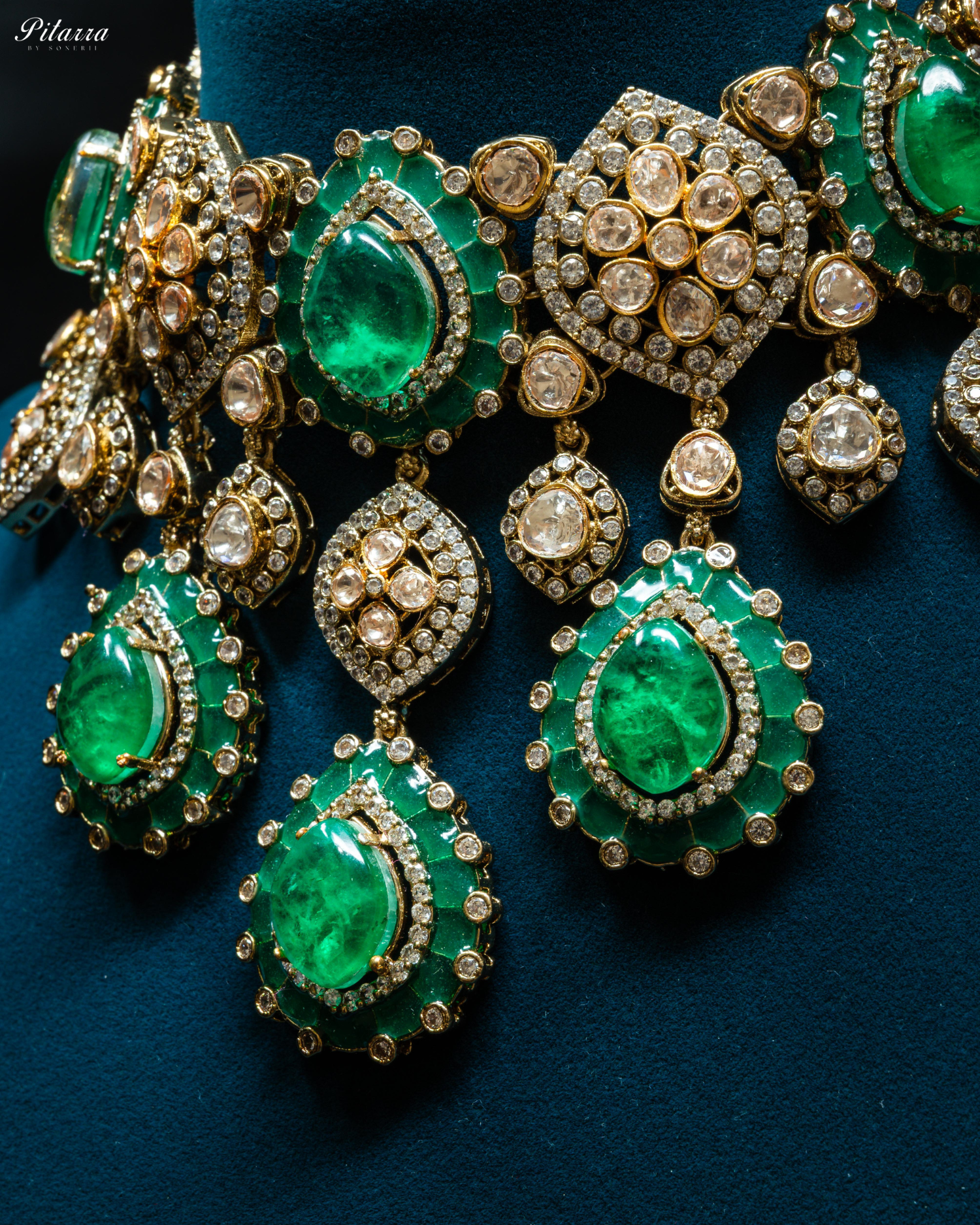 Gold Finish Green Polki Kundan Choker Set