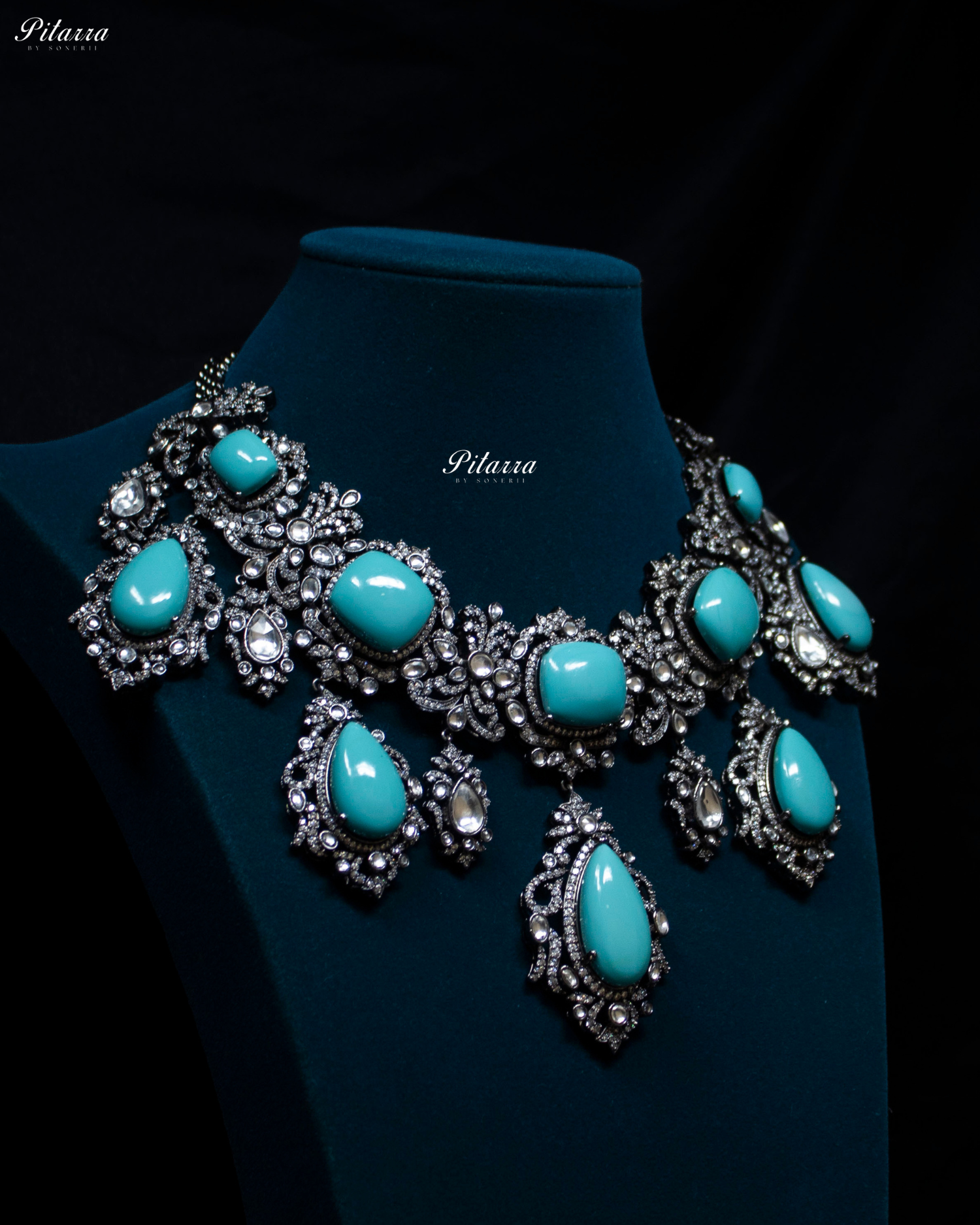 Turquoise Blue Stone Victorian Kundan Necklace Set