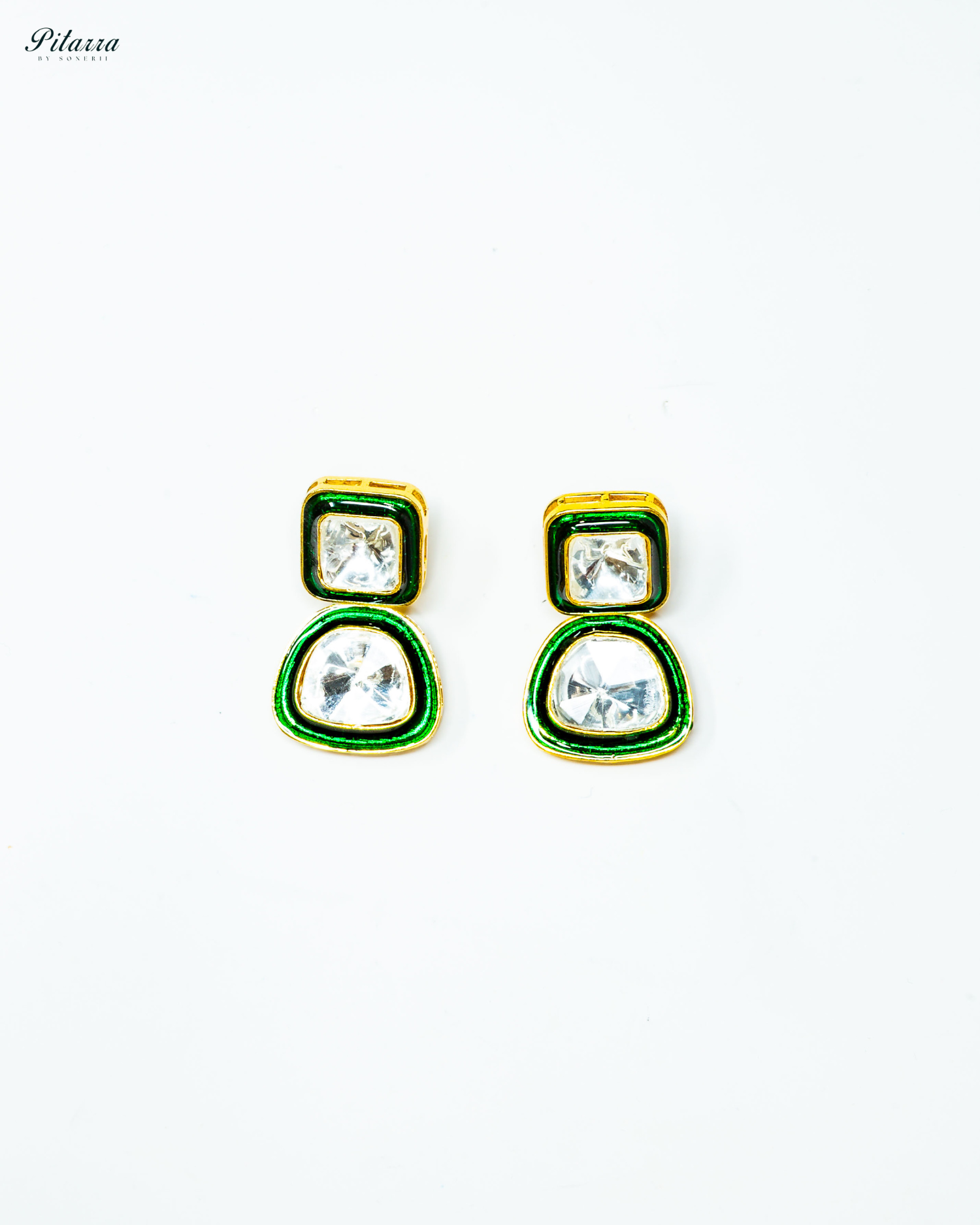Square Green Kundan Meenakari Earrings