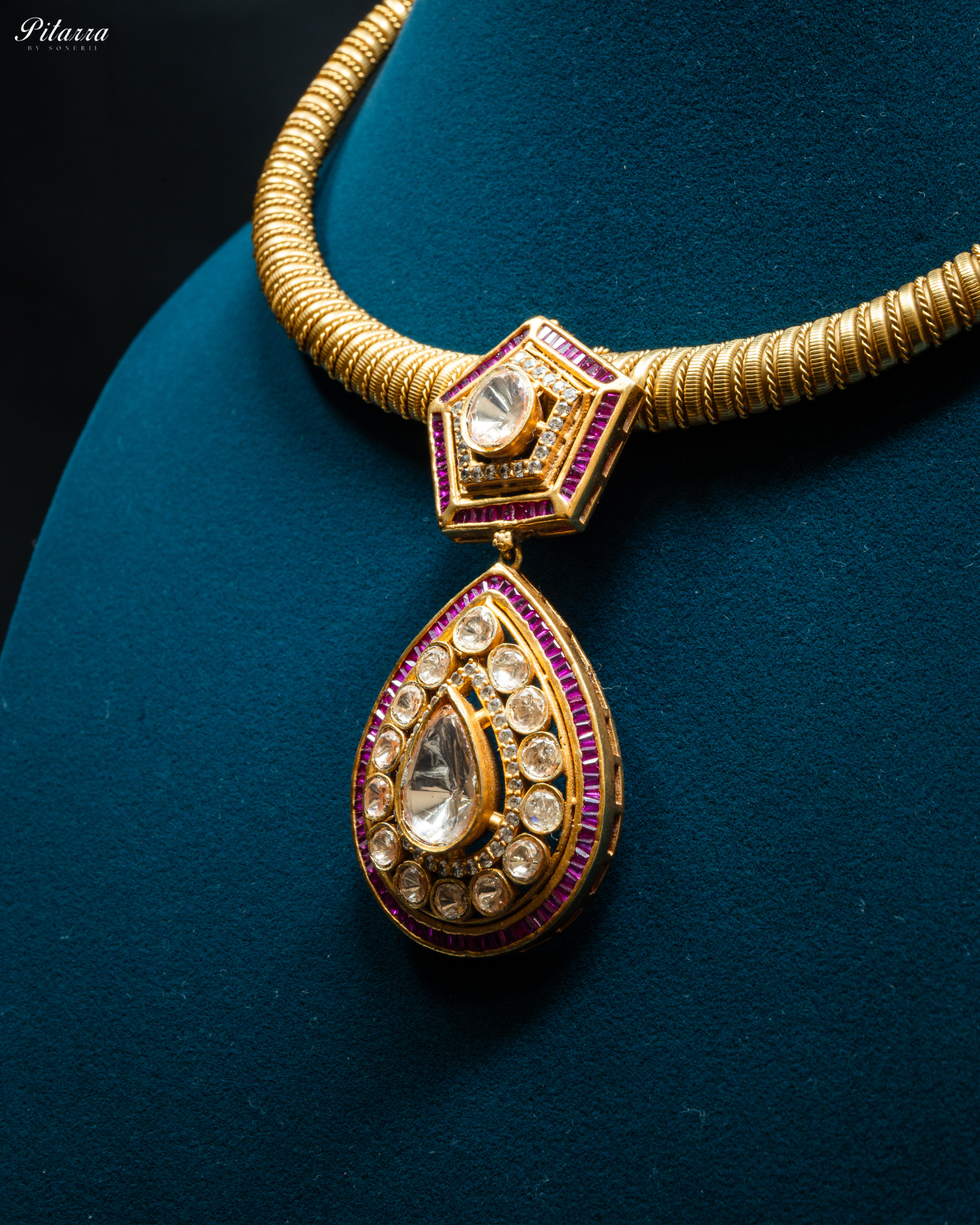 Pink Layer Gold Polki Kundan Necklace Set
