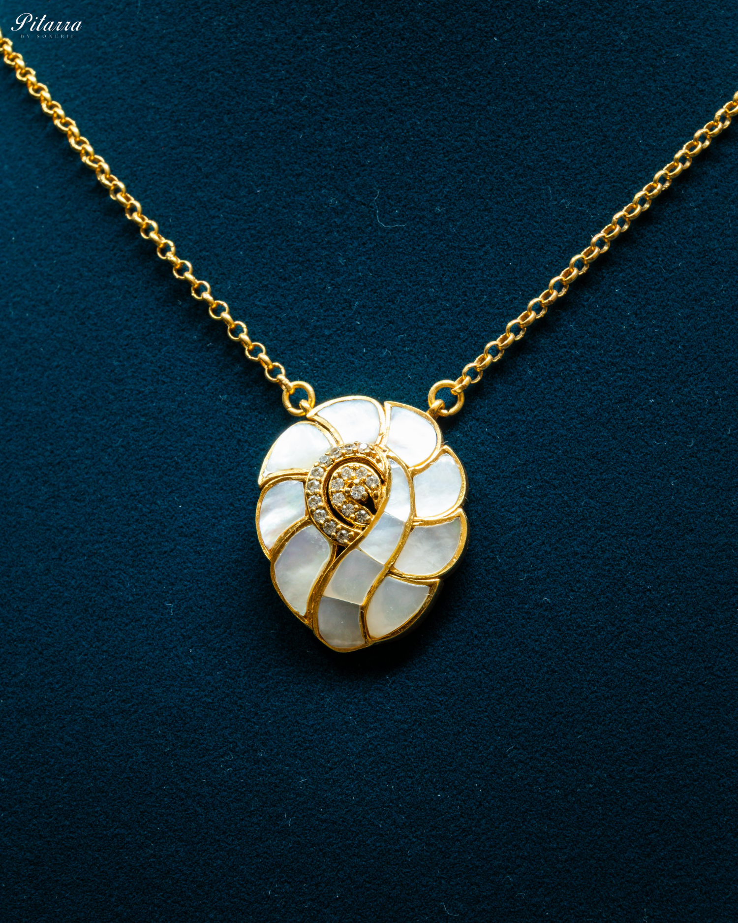 Gold Tone White Stone Charm Pendant Necklace Set