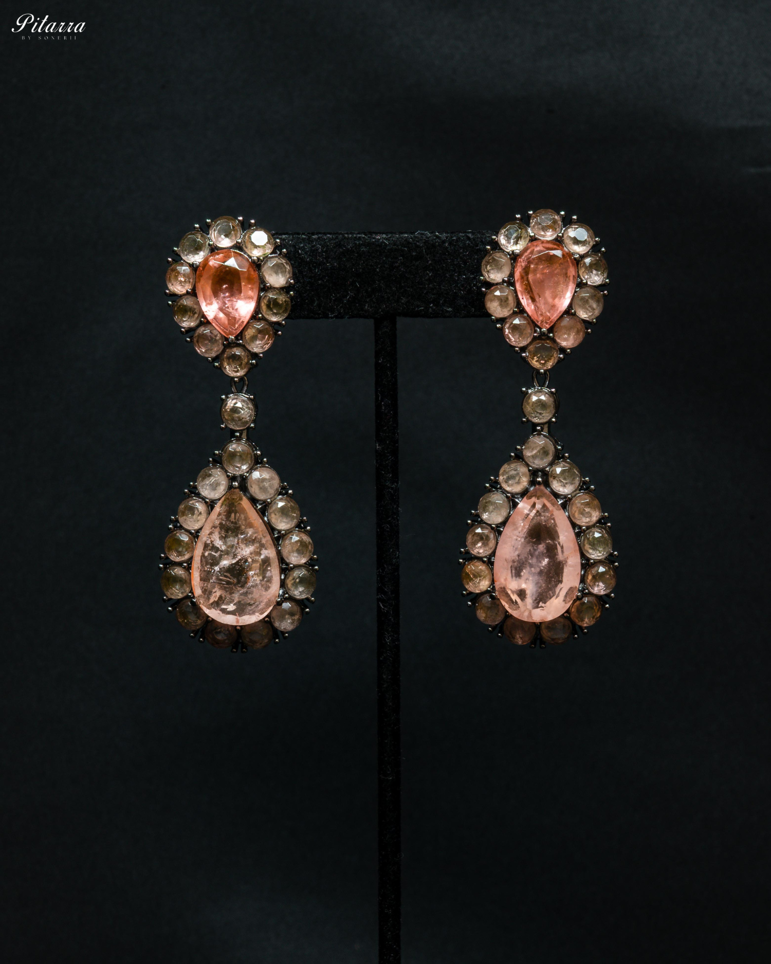 Peach Drop Doublet CZ Crytsal Dangle Earrings