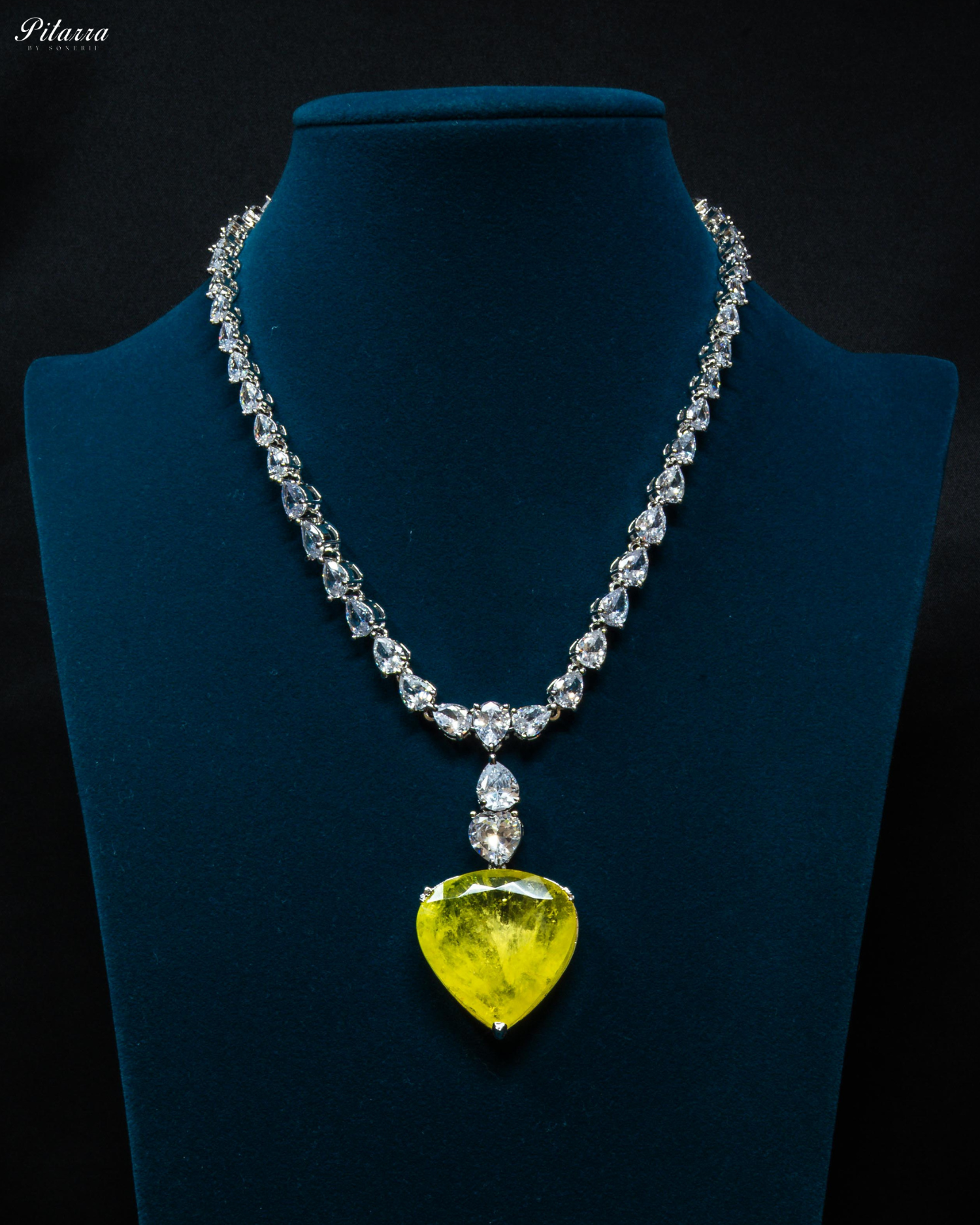 Yellow Drop Stone Centred CZ Necklace Set