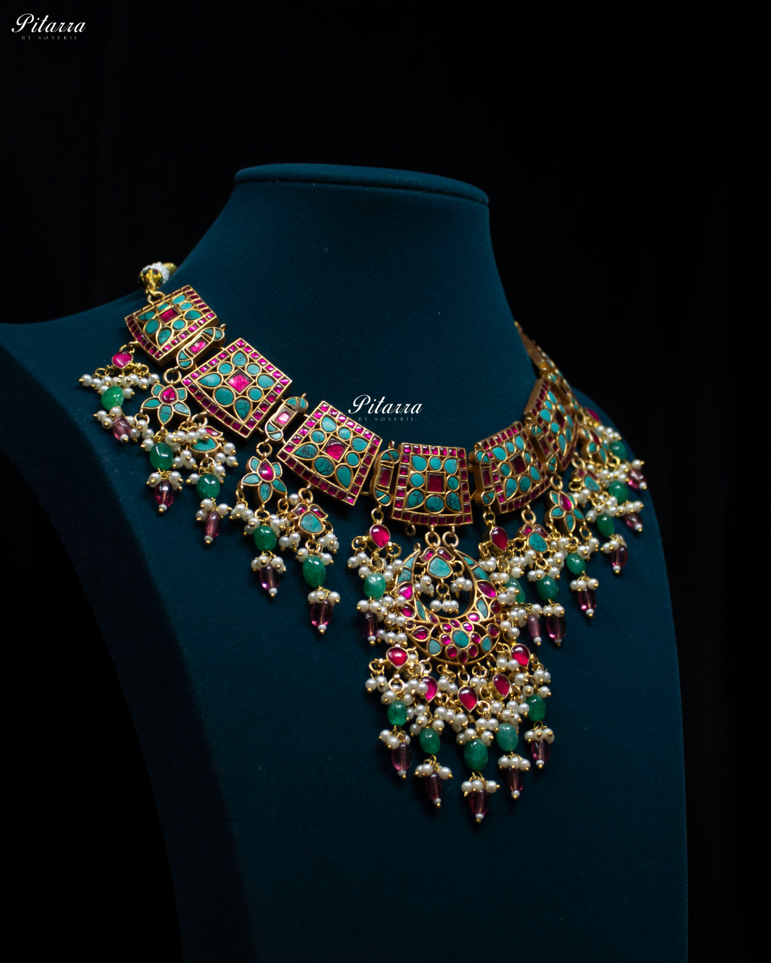 Turquoise Blue Crystals Exclusive Kundan Necklace Set