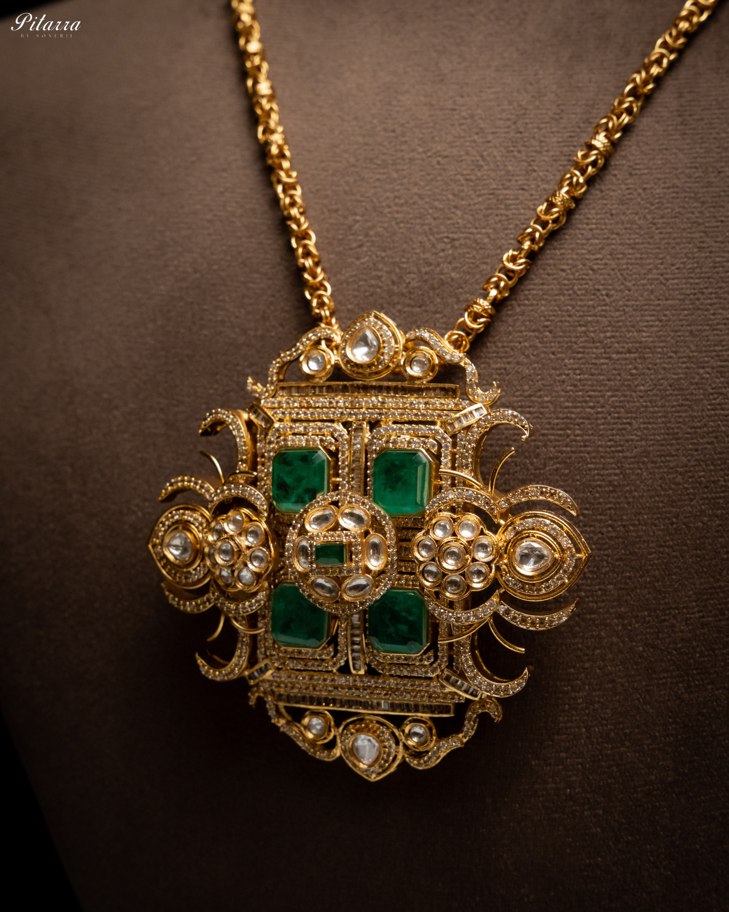 Green Moissanite Stone Long Necklace Set