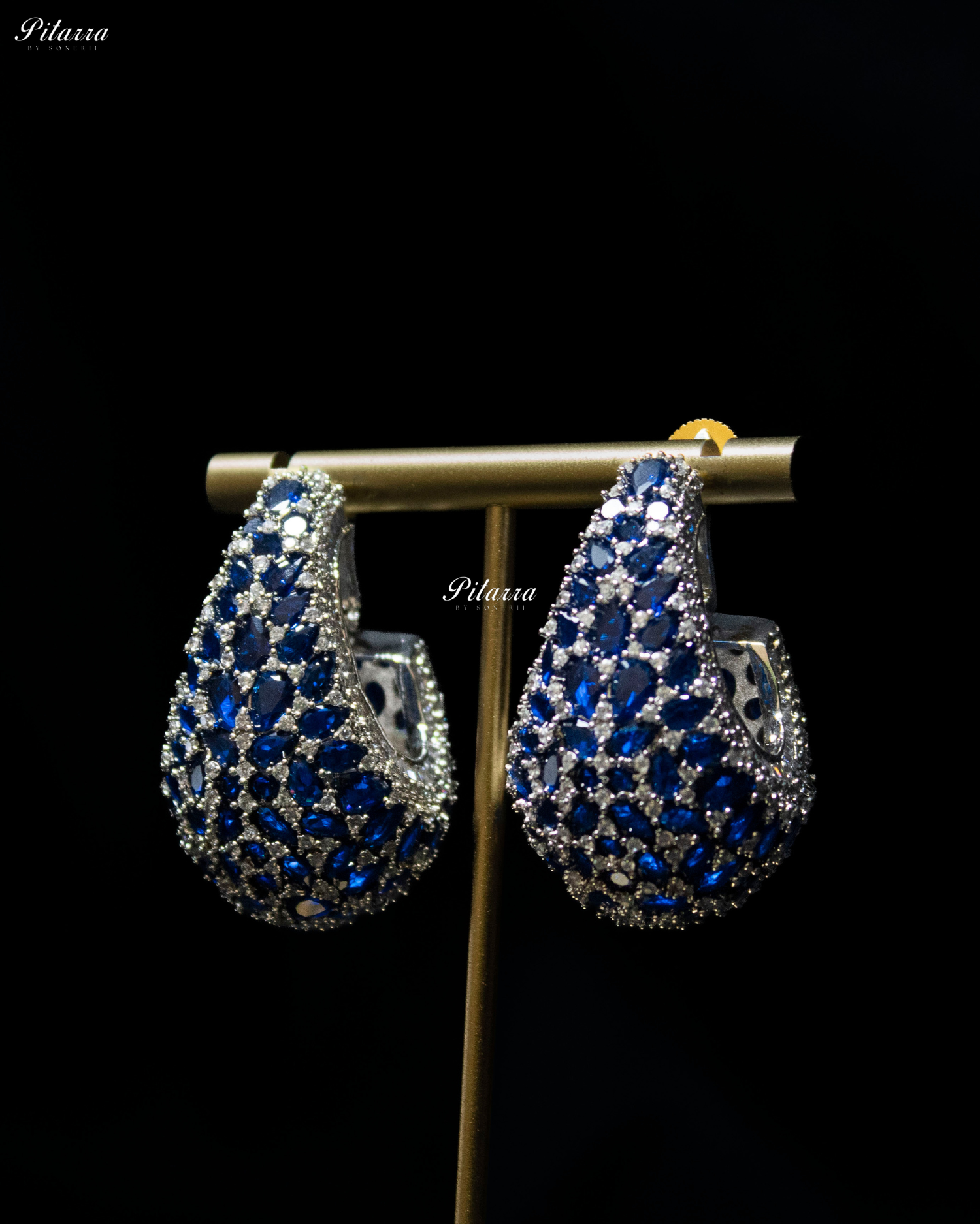 Blue Teardrop CZ Stud Earrings