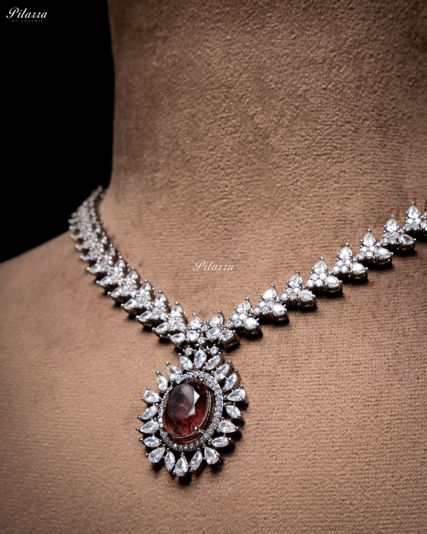 Brown Color Stones Dazzling Cubic Zirconia Necklace Set