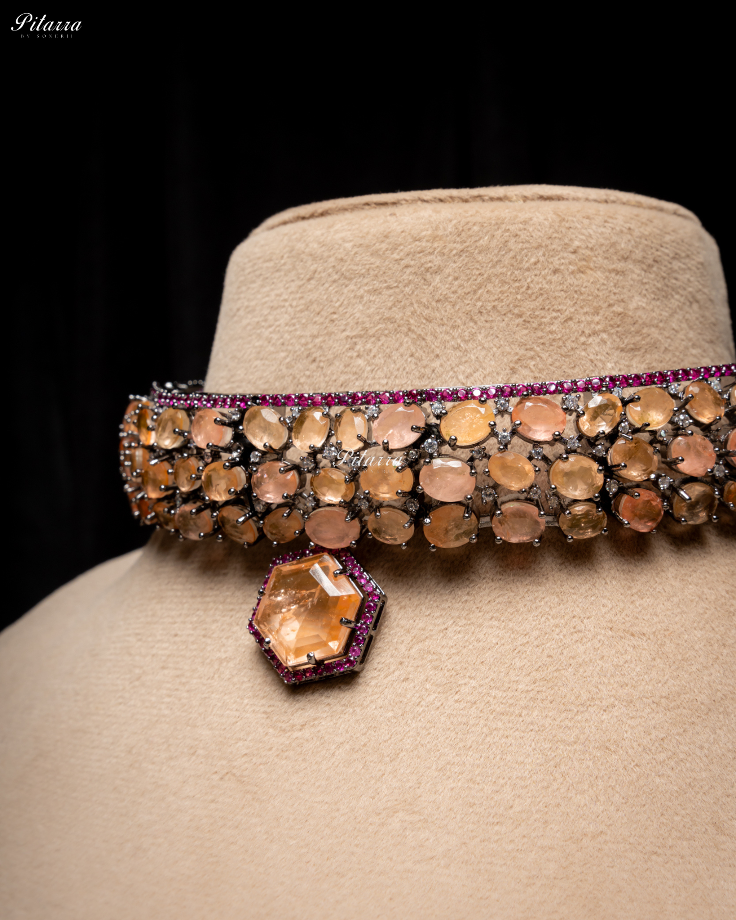 Golden Stone Purple Lining Crystal Choker Set