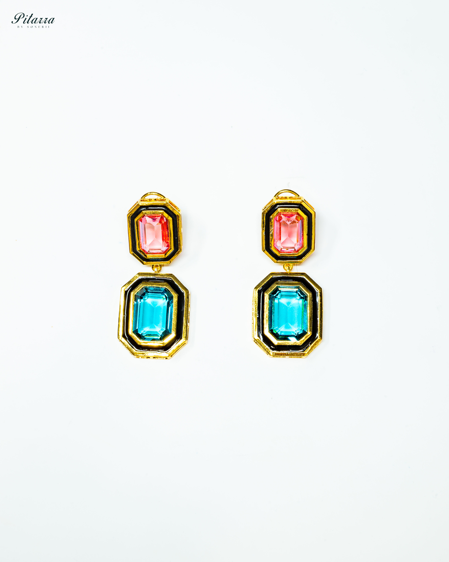 Blue and Pink Two Tone Crystal Earrings