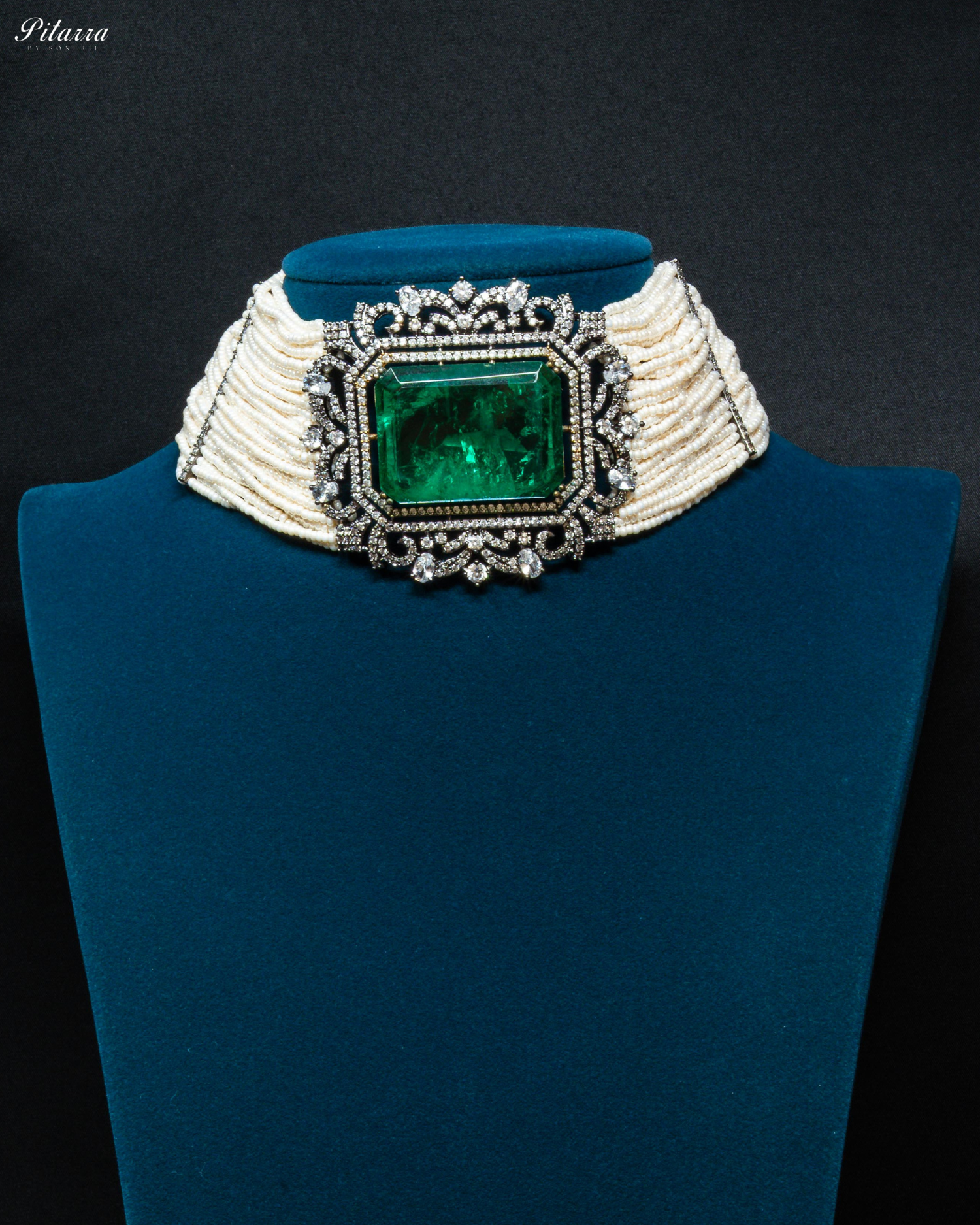Emerald Stone Doublet Pearl Choker Set