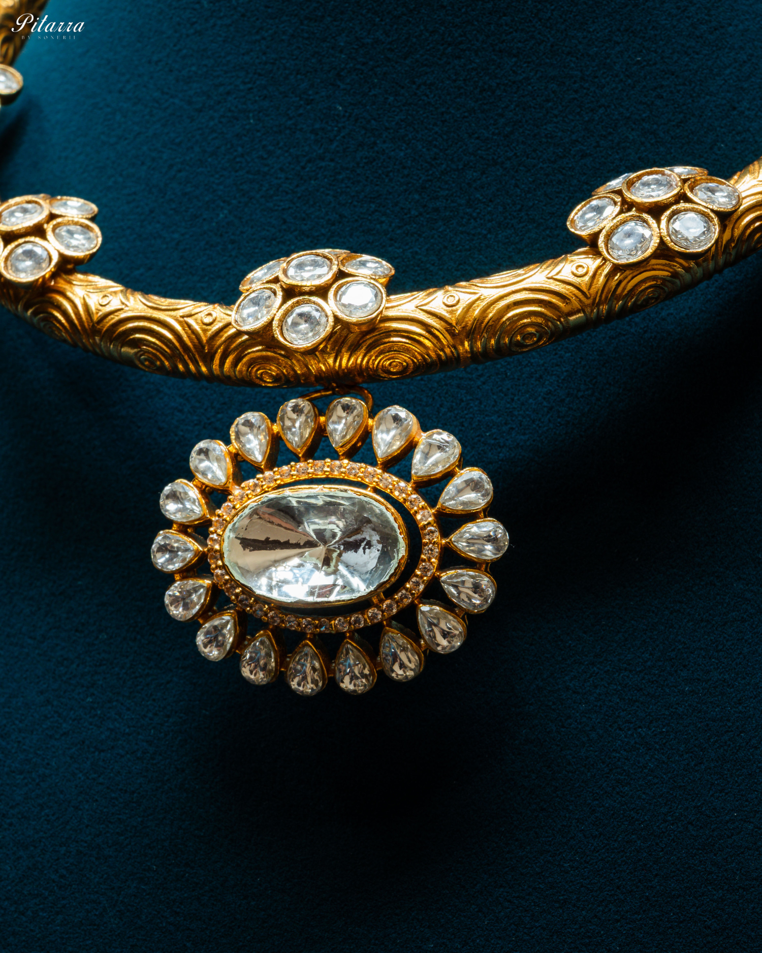 Golden Victorian Floral Kundan Choker Set