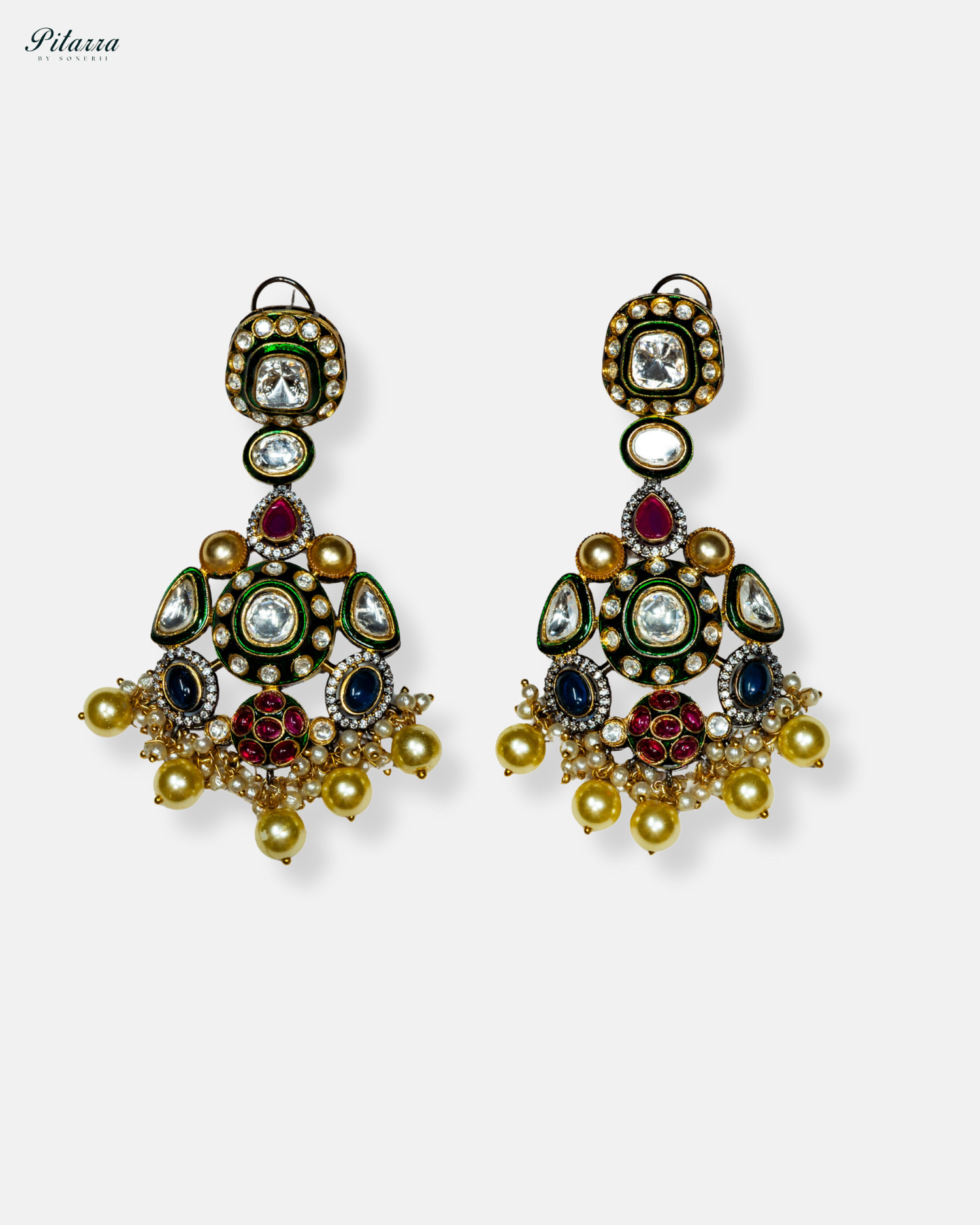Multicolor Polki Kundan Chandbali Earrings