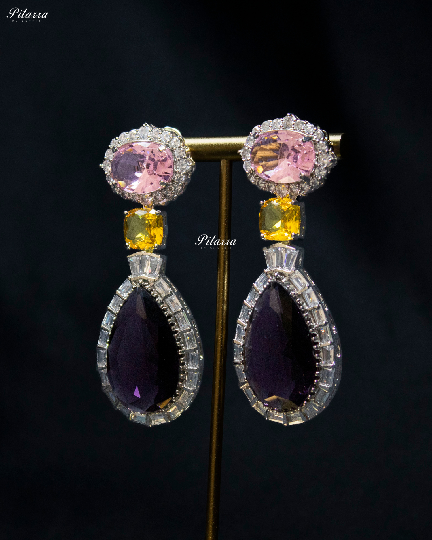 Silver Finish Navy Blue Drop Zircon Earrings