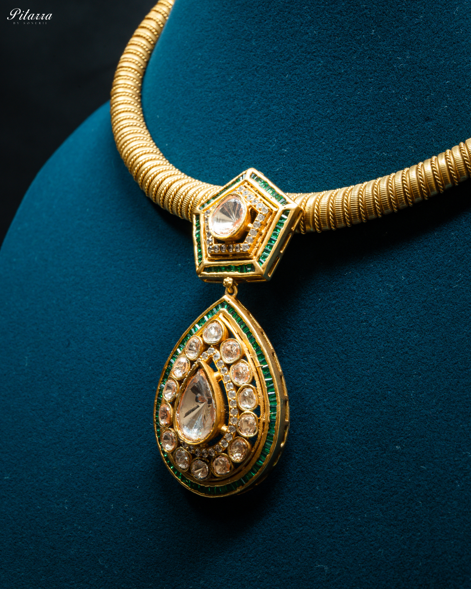 Green Layer Gold Polki Kundan Necklace Set