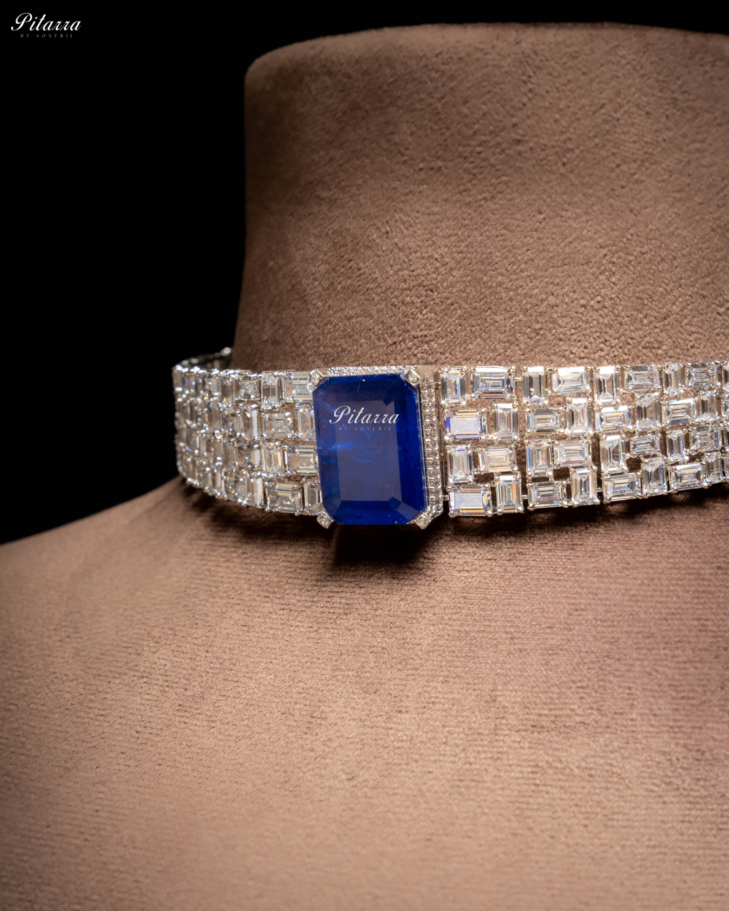 Royal Blue Sapphire Stones Crystal Choker Set