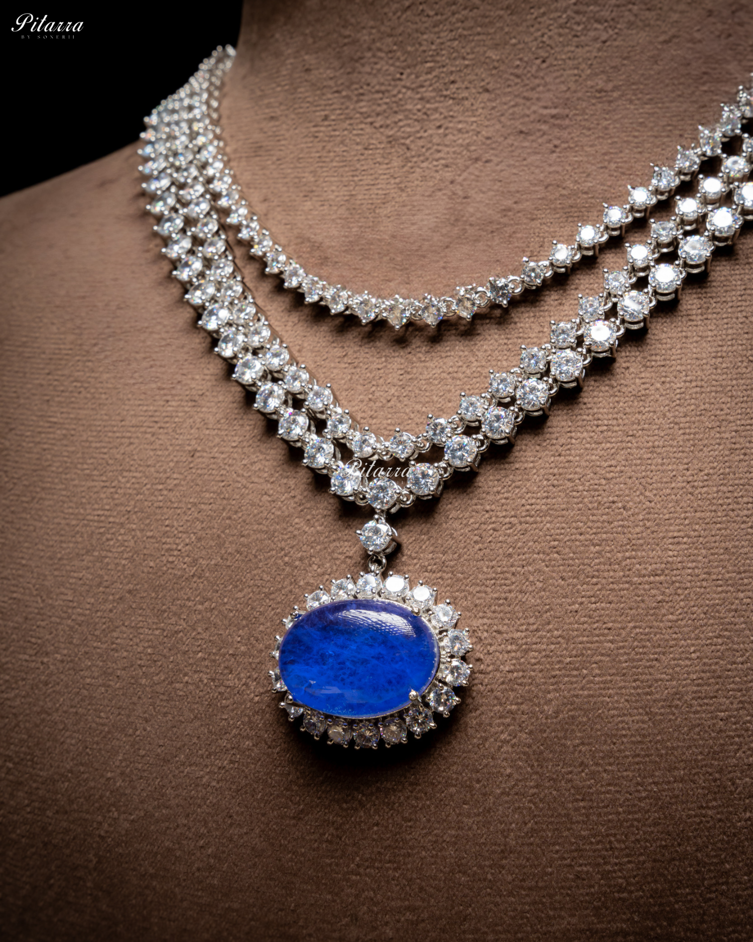 Blue Stone Cubic Zirconia Silver Necklace Set