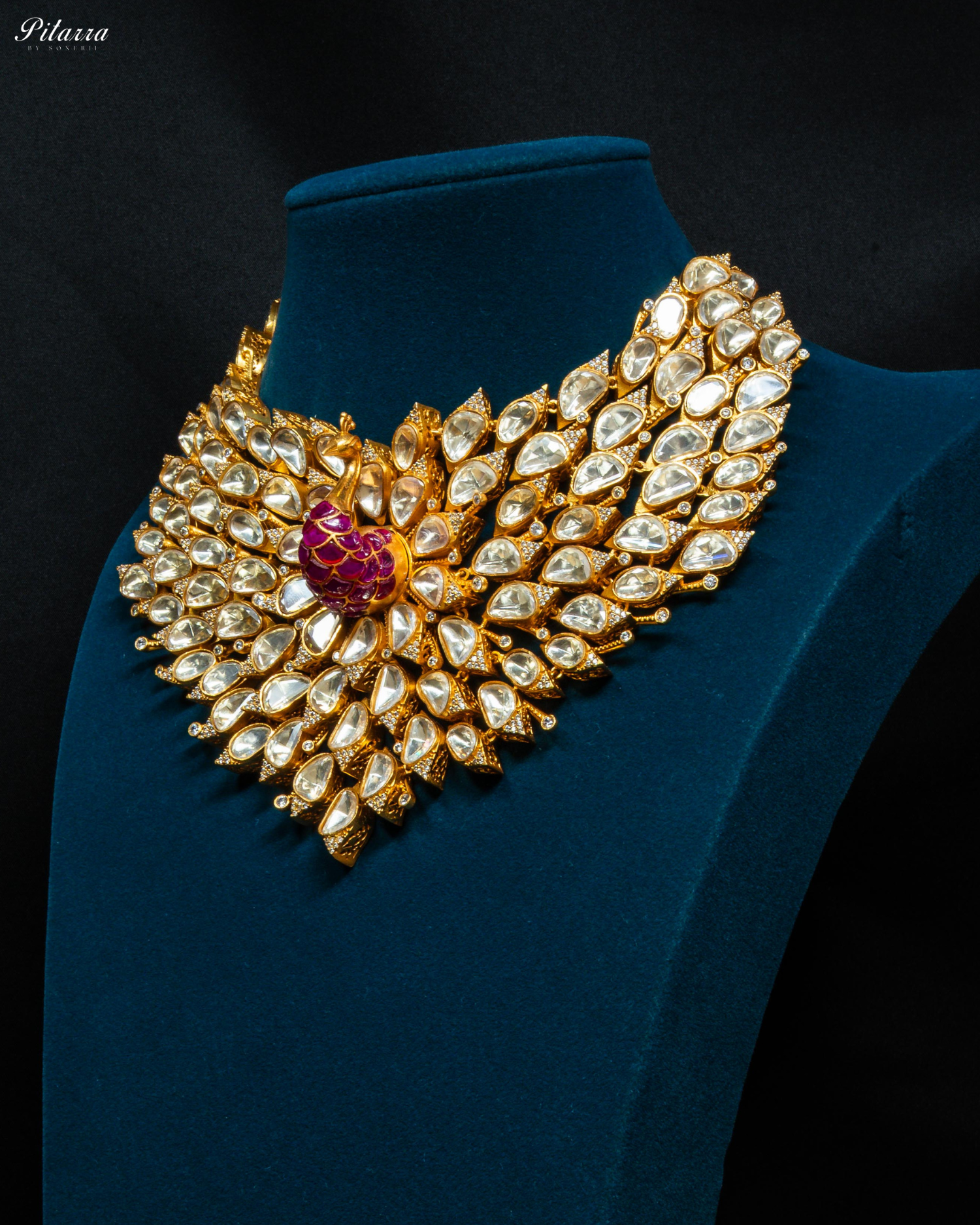 Pink Stone Golden Rani Traditional Kundan Necklace