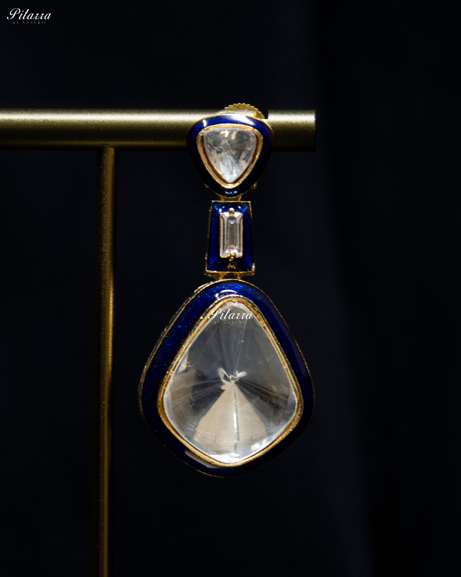 Blue Kundan Meenakari Dangler Earrings